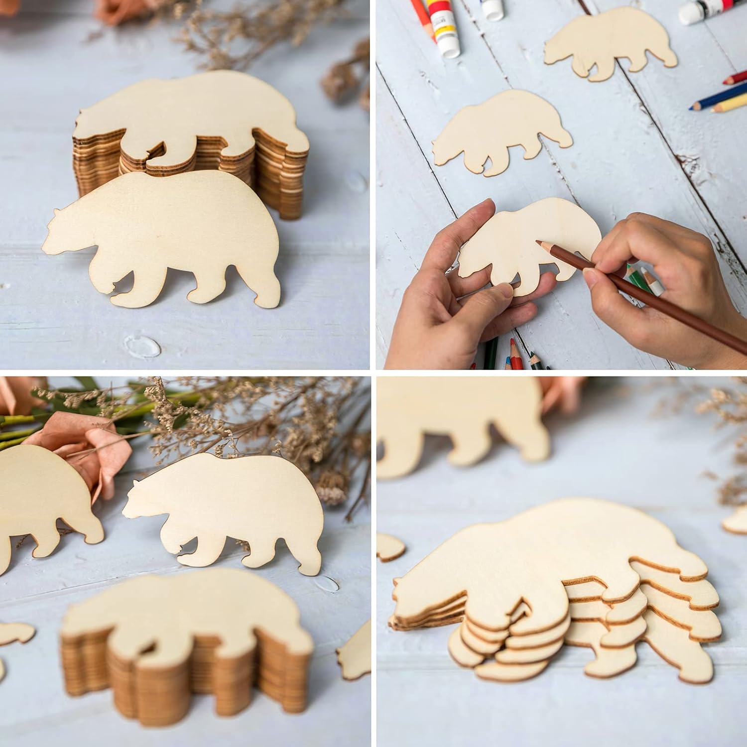 Zontween Bear Wooden Blank Grizzly Wall Art 20Pcs