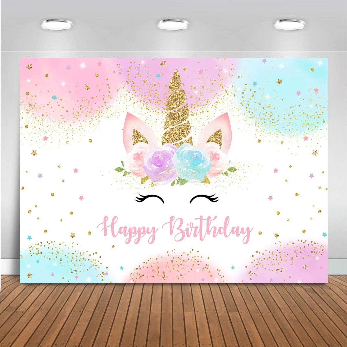 Mocsicka Unicorn Birthday Backdrop 5x3ft Pastel Rainbow Glitter