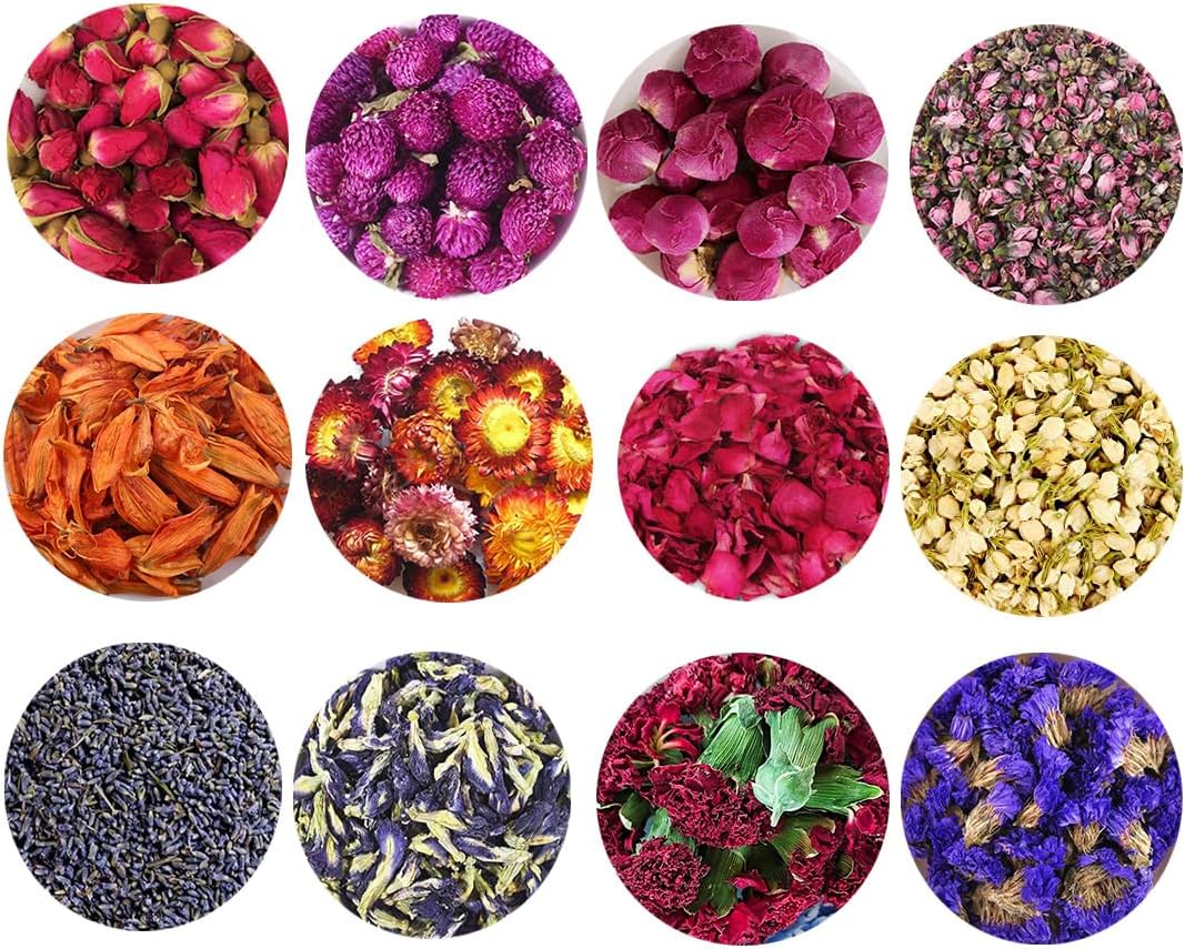 TooGet 12 Bag Dried Flowers and Herbs Set for Crafts and Soaps
