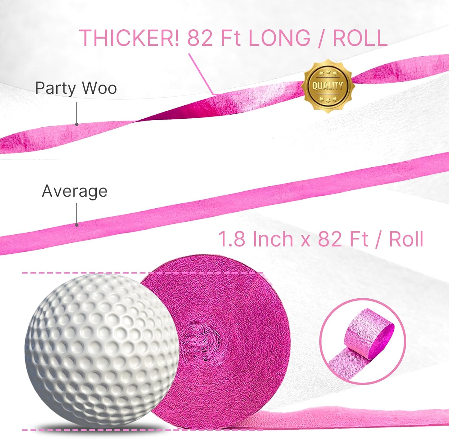 PartyWoo Pink Crepe Paper Streamers 8 Rolls 656ft Pack