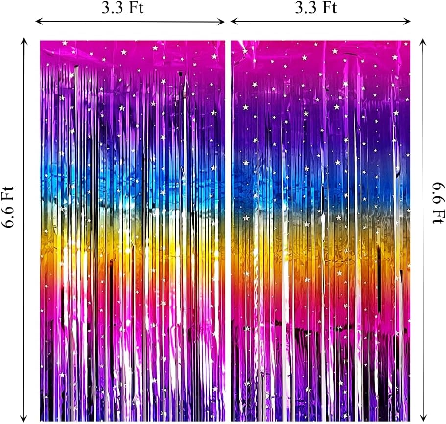 Rainbow Metallic Tinsel Foil Fringe Curtains 2 Packs