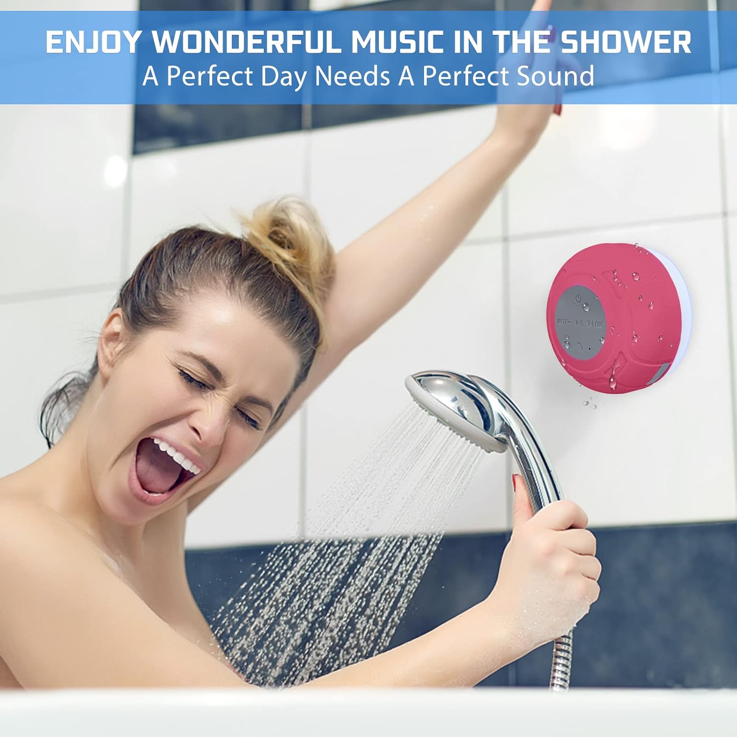 LUKADER Waterproof Bluetooth Shower Speaker Red