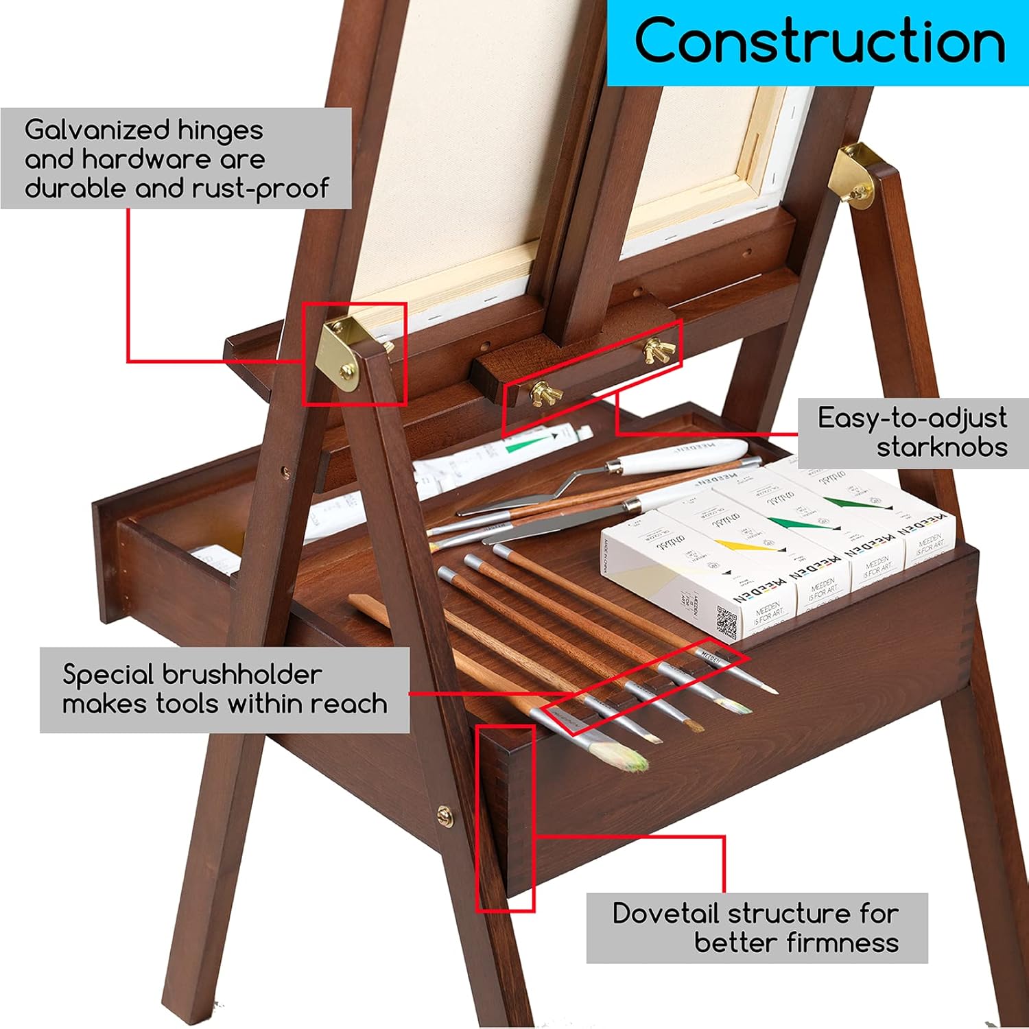 MEEDEN Studio H-Frame Easel with Storage Drawer Adjustable 60-75 Inches
