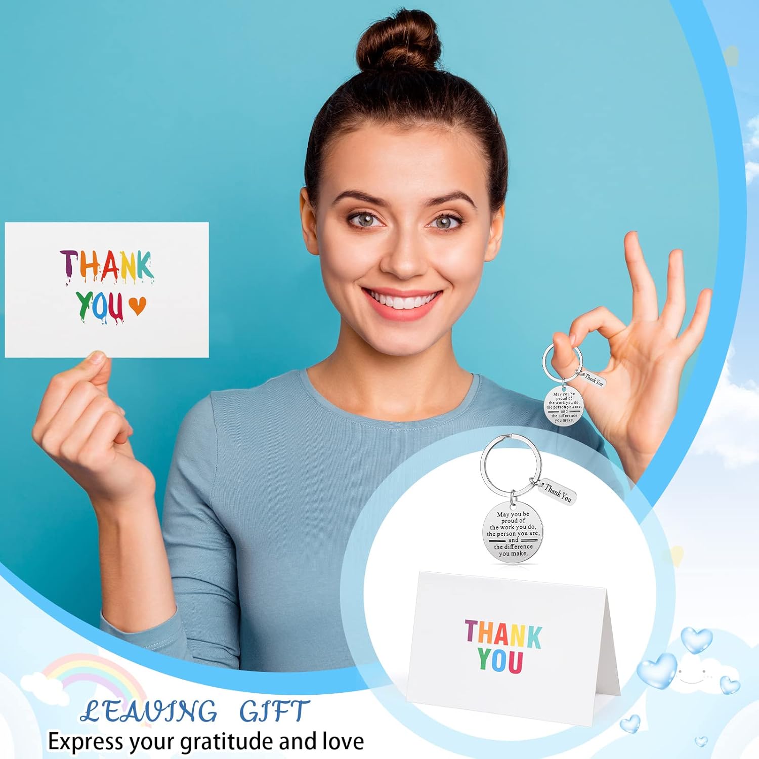 Yinkin 8 Piece Thank You Keychain Card Set