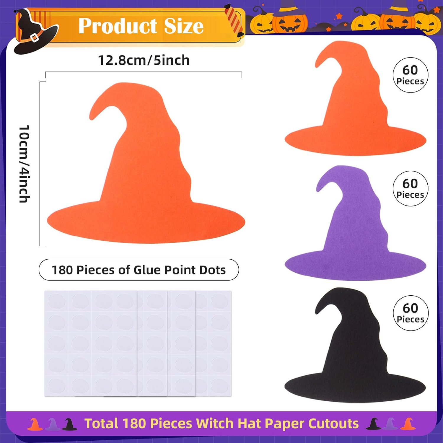 MixTeach Halloween Witch Hat Cutouts 180 Pcs
