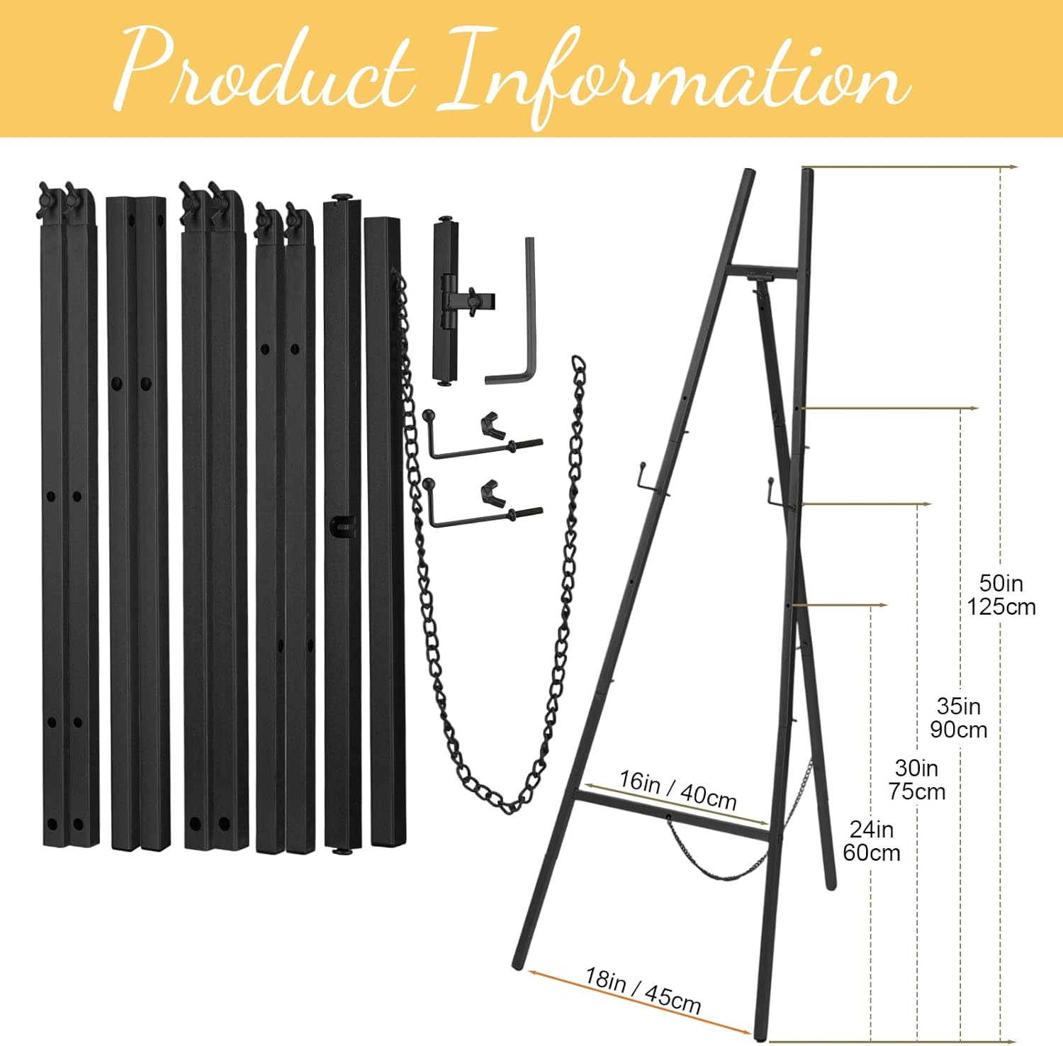 1 Pcs Black 50 Inch Adjustable Easel Stand