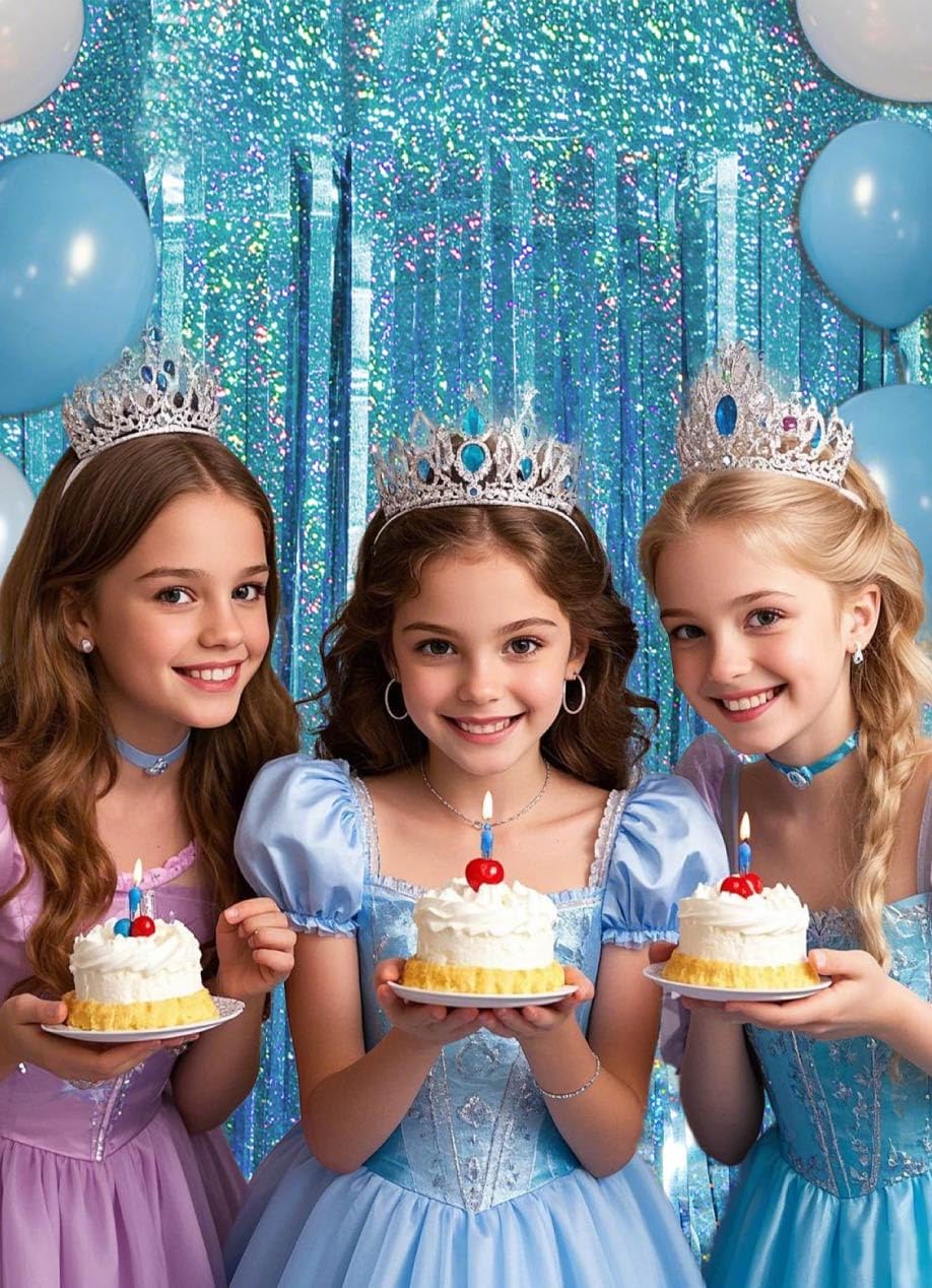 Blue Birthday Decorations Curtain Streamers with Tinsel