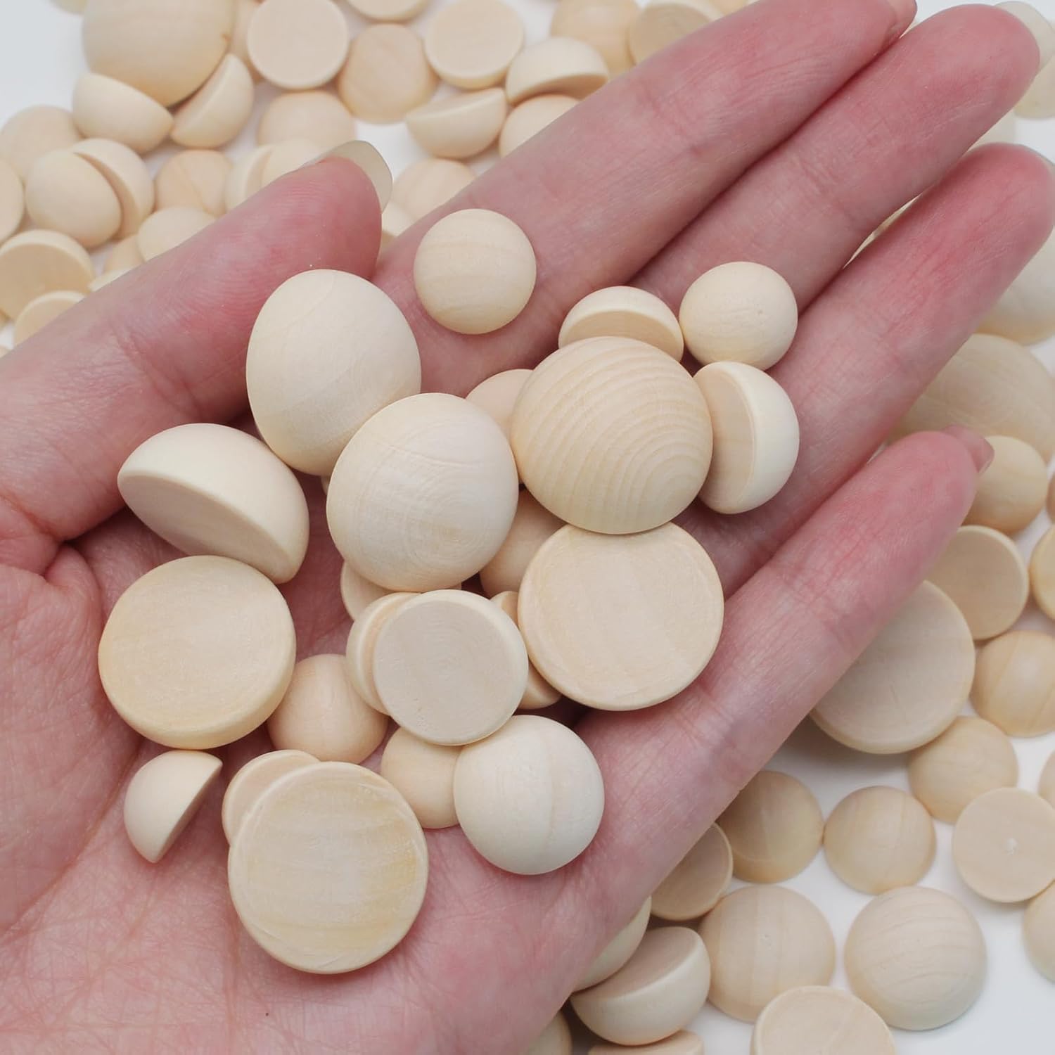 Uenhoy 200 Pcs Half Wooden Beads in 3 Sizes