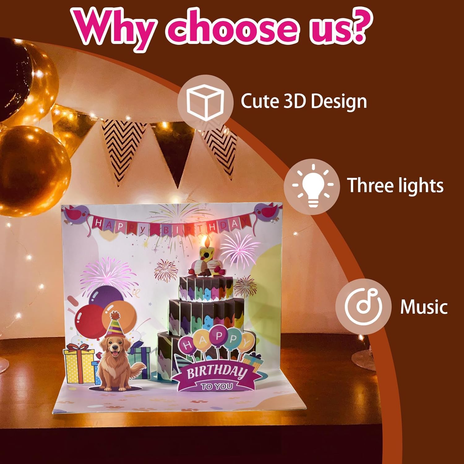 Funny Dog Birthday Card with Music and LED Lights