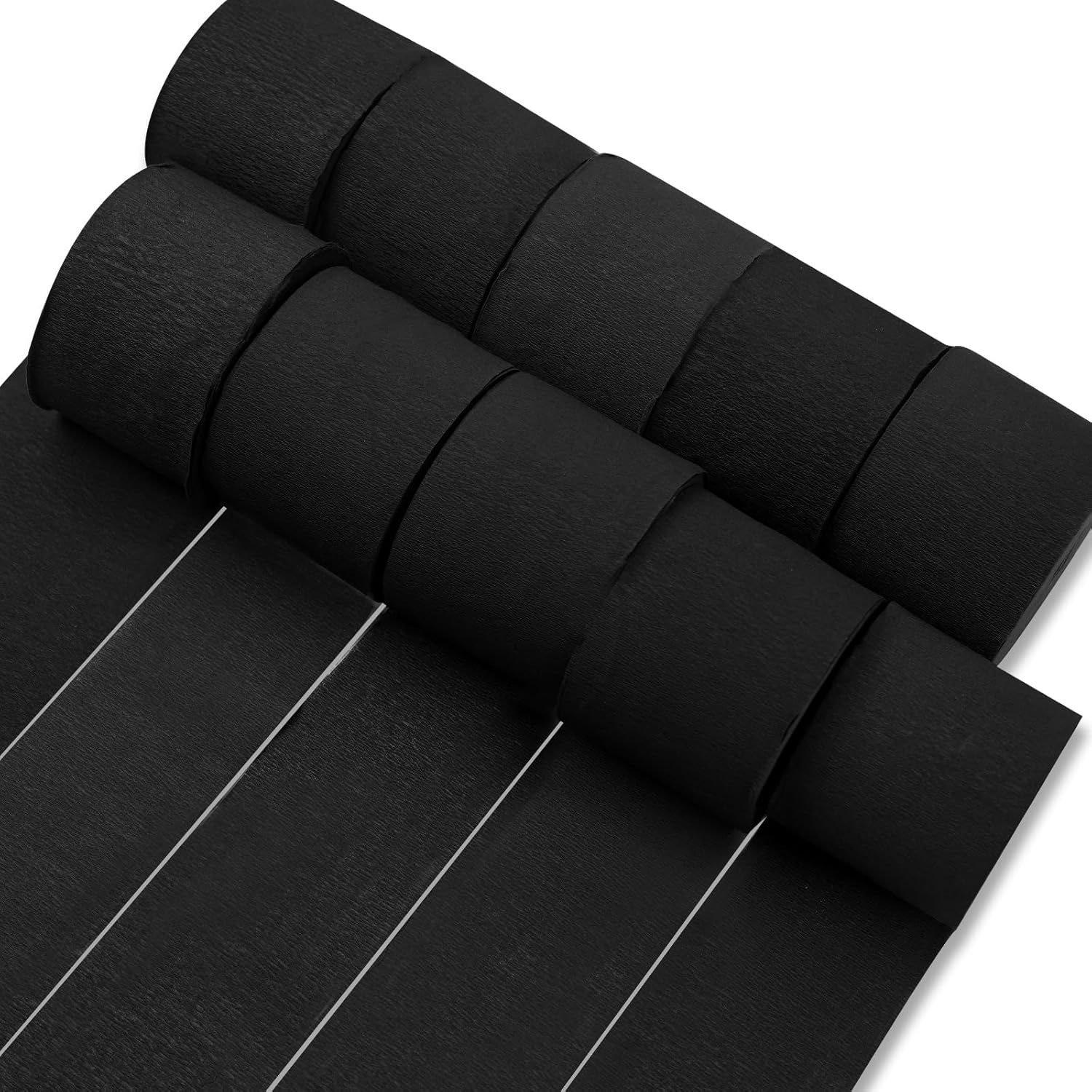 PartyWoo Black Crepe Paper Streamers 10 Rolls 820ft Pack