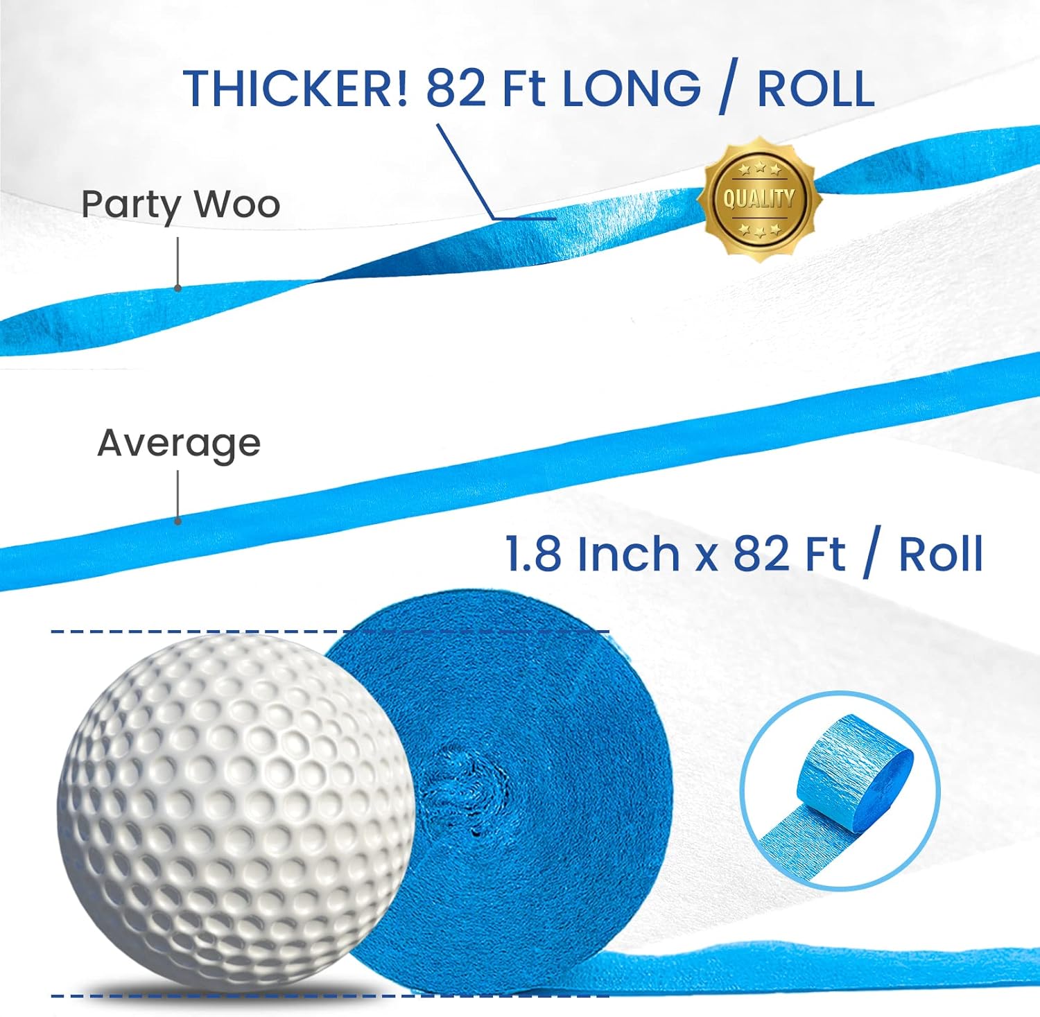 PartyWoo Crepe Paper Streamers 4 Rolls Blue 82ft
