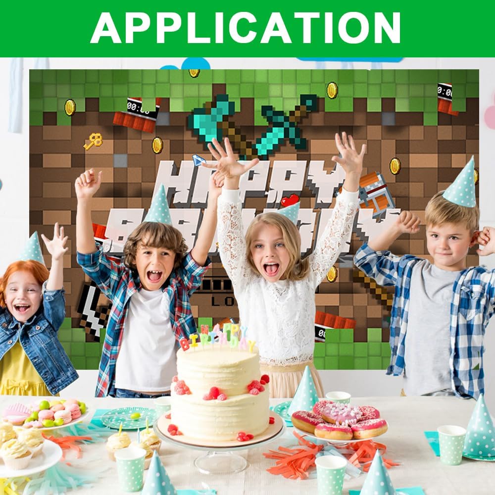 3x5 Ft Pixel Birthday Backdrop - Sandbox Theme Decorations