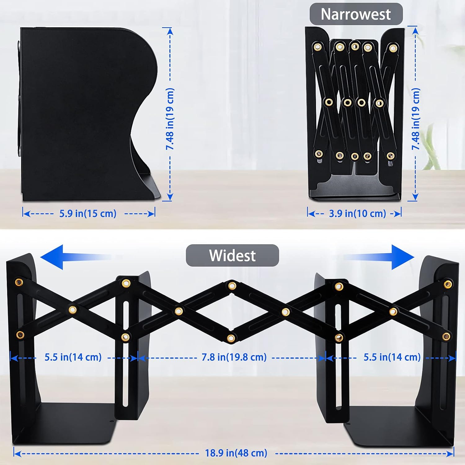 Carooyac Heavy Duty Adjustable Metal Bookends