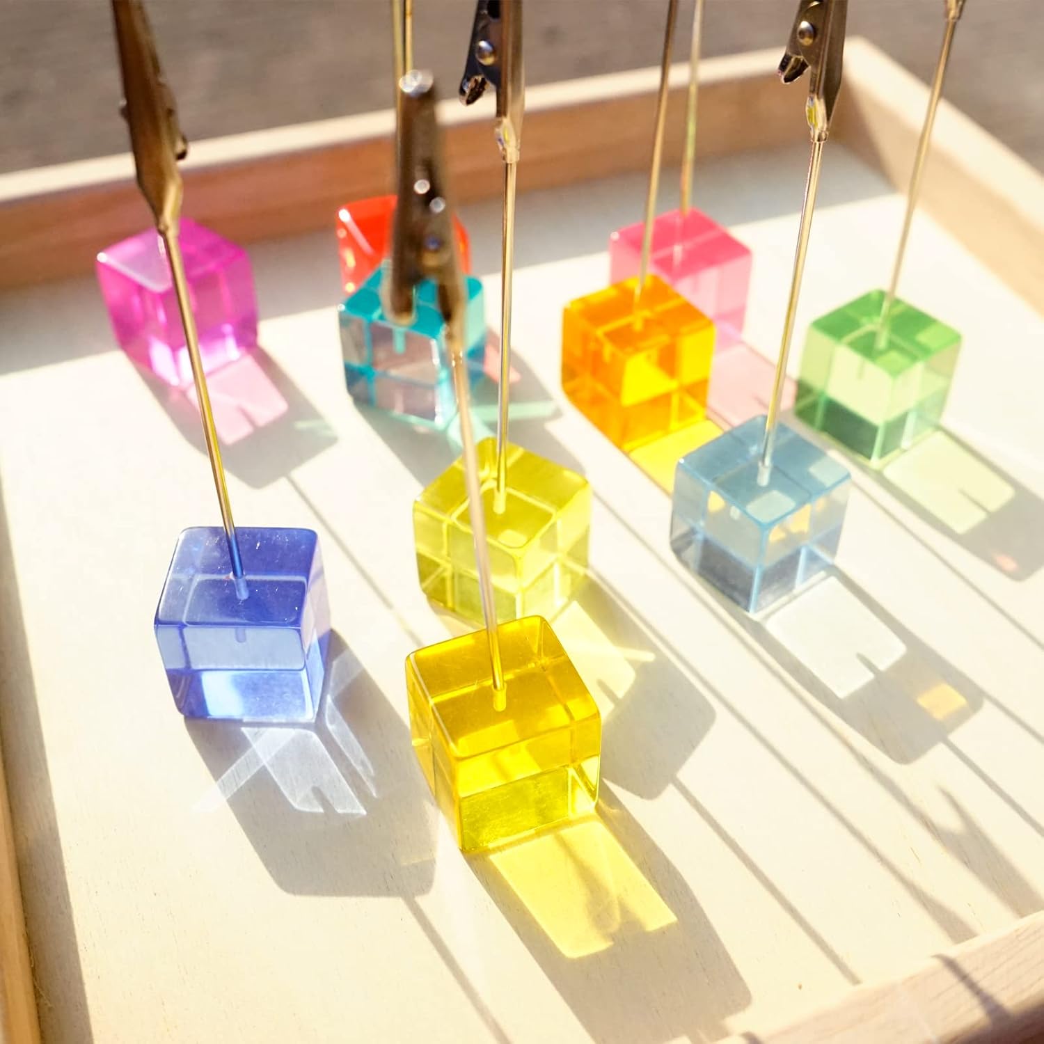 Rainbow Polaroid Photo Clip Stand with Clear Cube Base 10 pcs