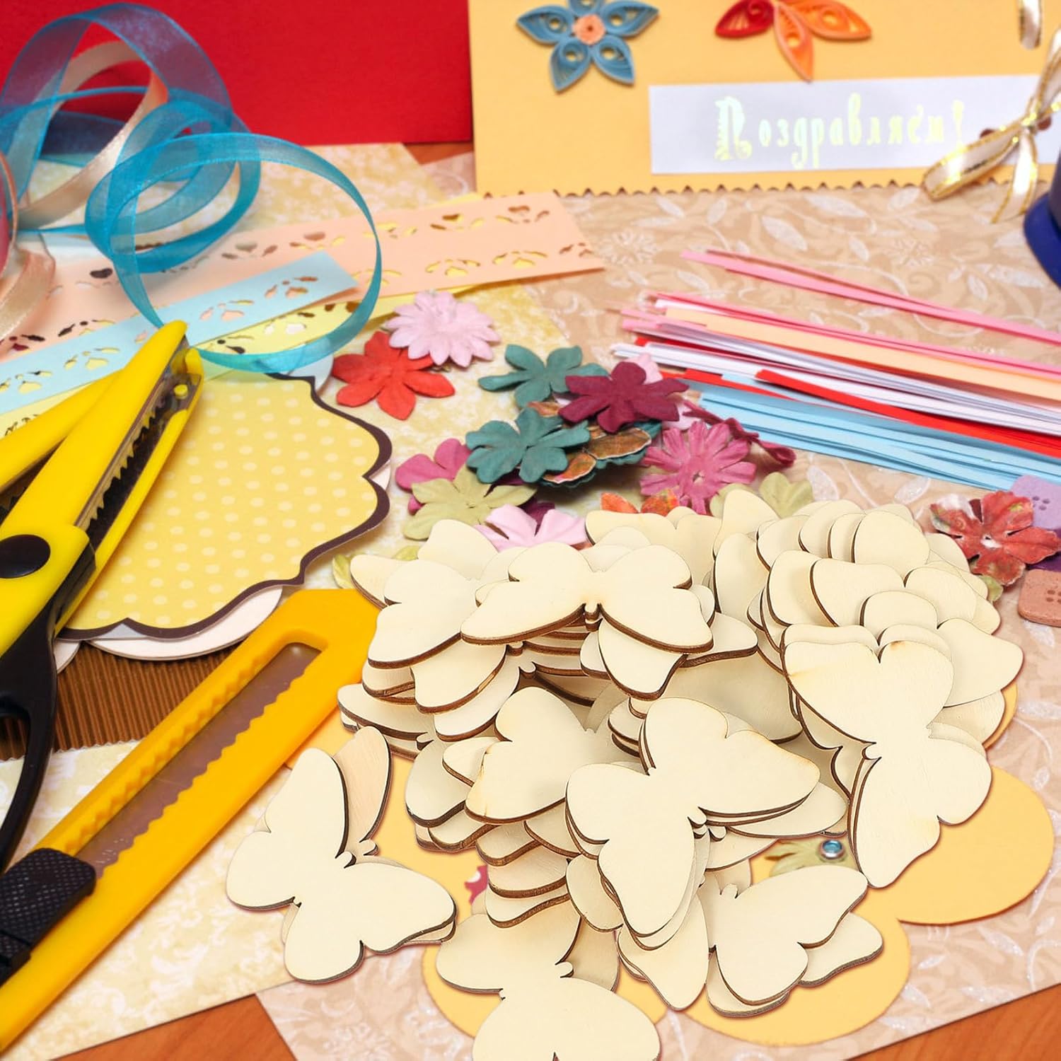 TINKSKY 50pcs Wooden Butterfly Craft Blank DIY Kit