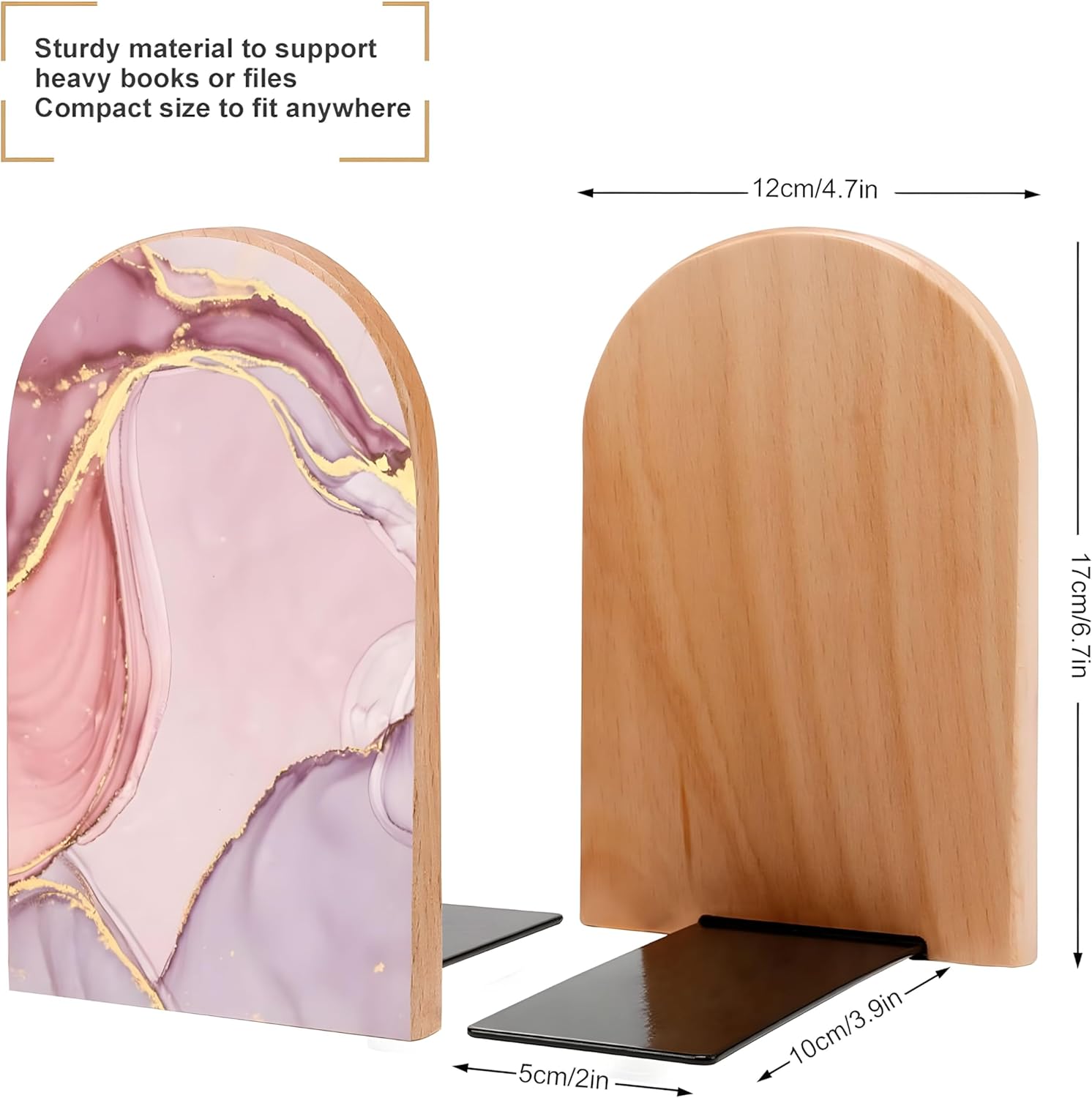 2PCS Pink Marble Bookends for Shelves and Desk