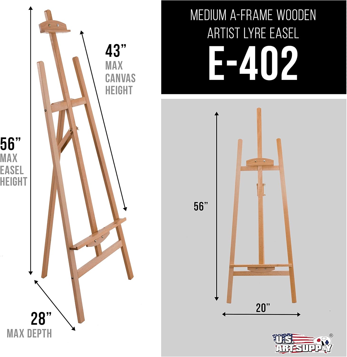 US Art Supply 56 Inch High Medium A-Frame Wood Easel