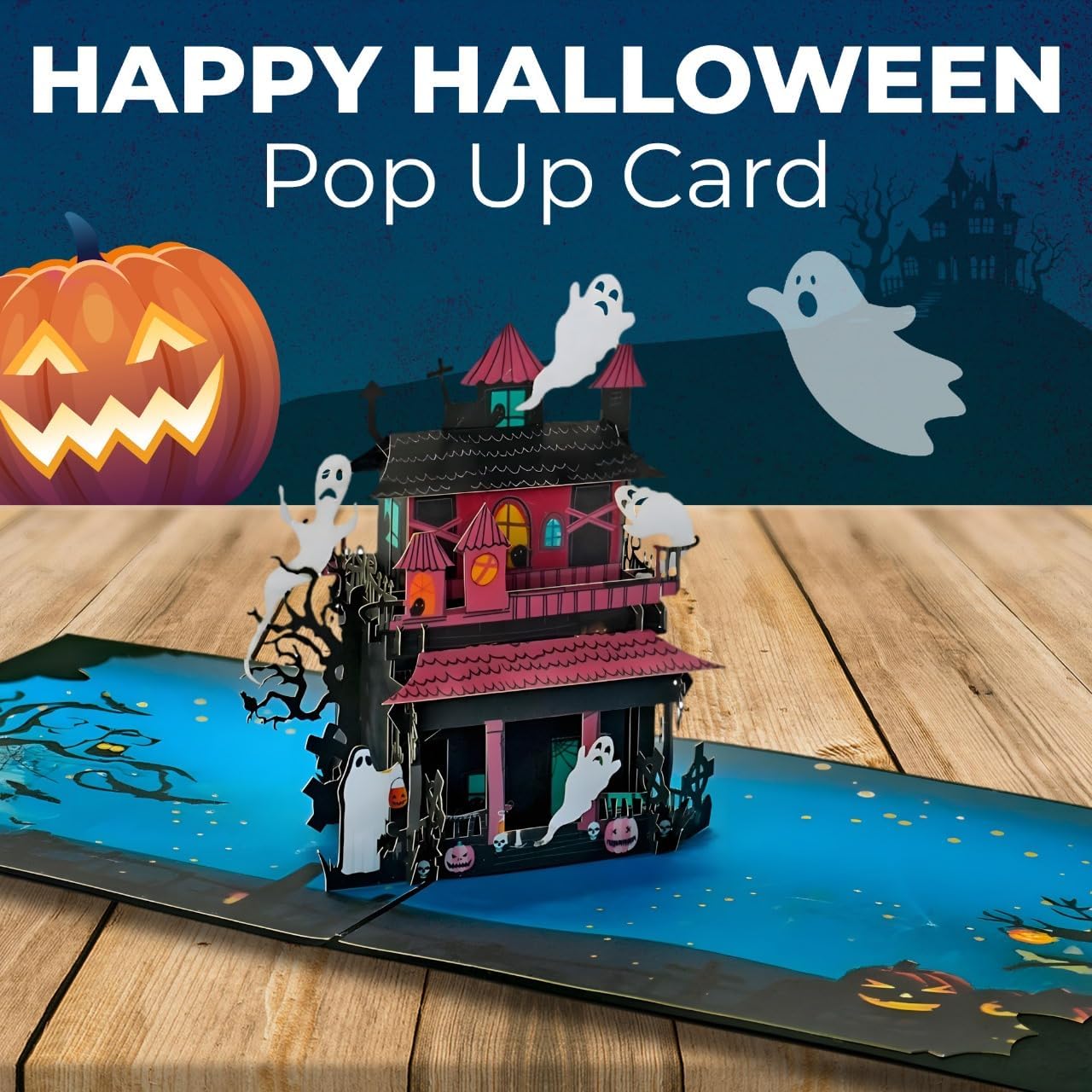 Haunted Mansion 3D Pop-Up Halloween Card 6x6 Inch Spooky Design