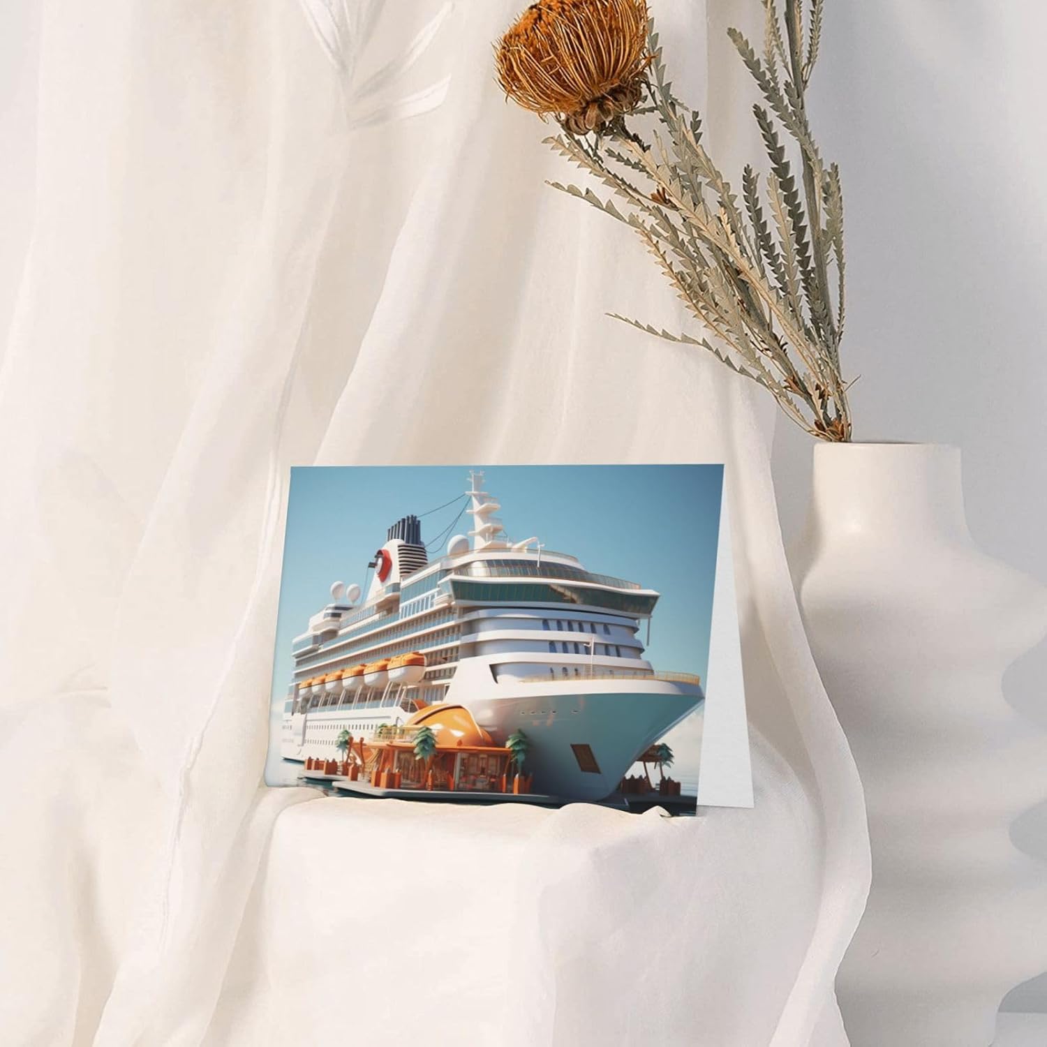 Pink Cruise Ship Greeting Card with Envelope