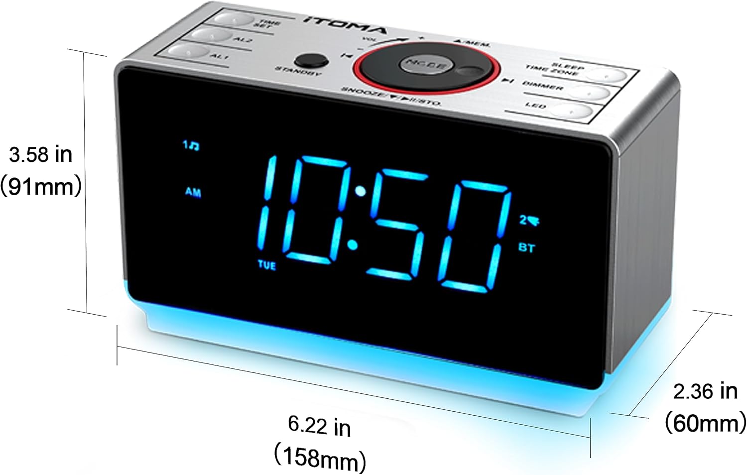 iTOMA Alarm Clock Radio with Bluetooth Speaker and Night Light CKS708