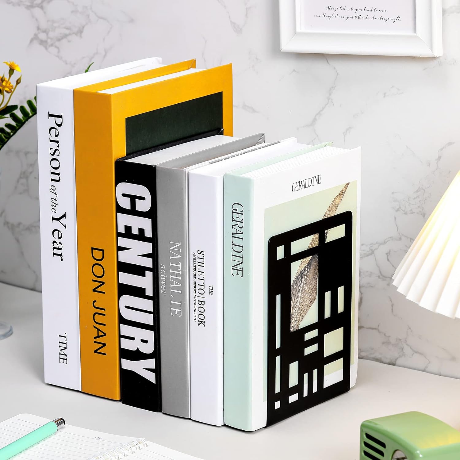 Zonon 3 Pairs Black Metal Bookends for Shelves