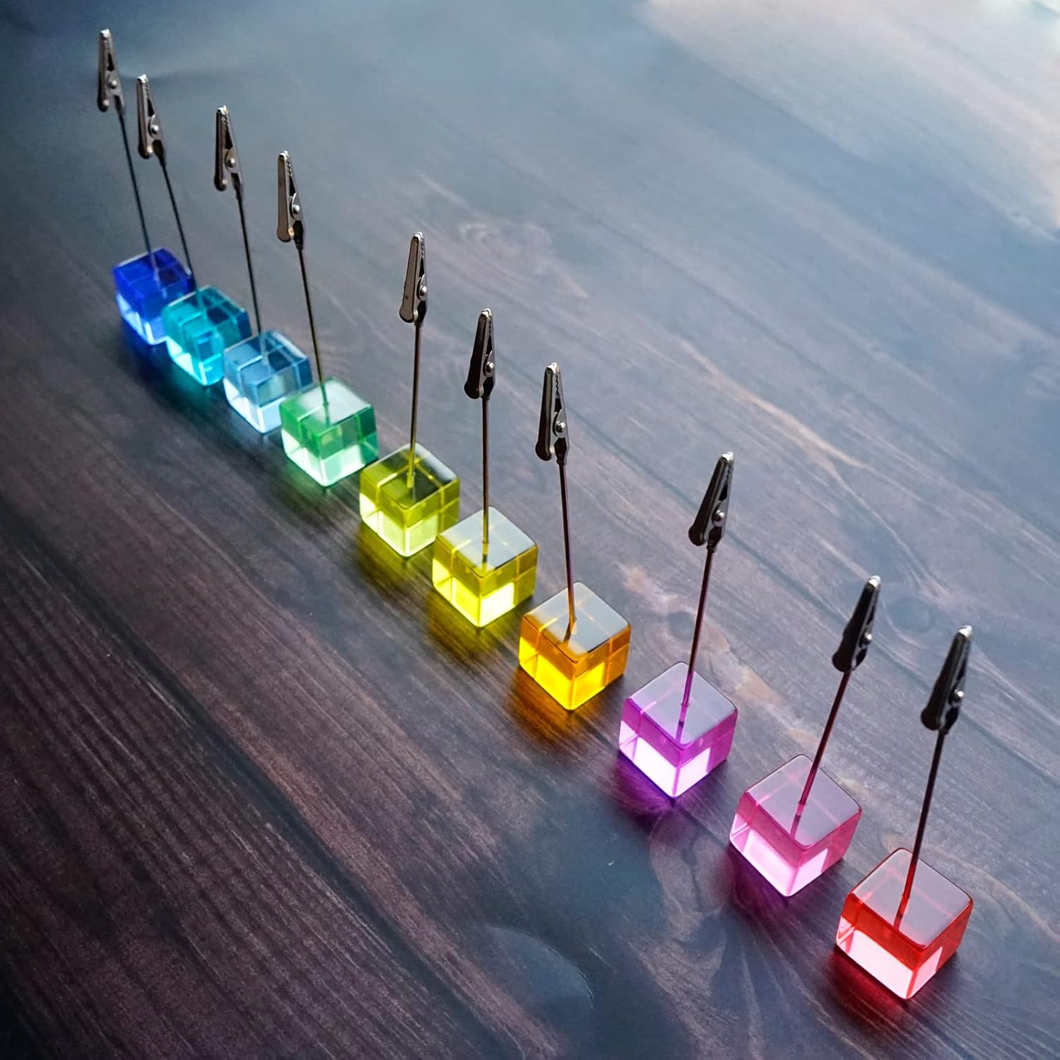 Rainbow Polaroid Photo Clip Stand with Clear Cube Base 10 pcs