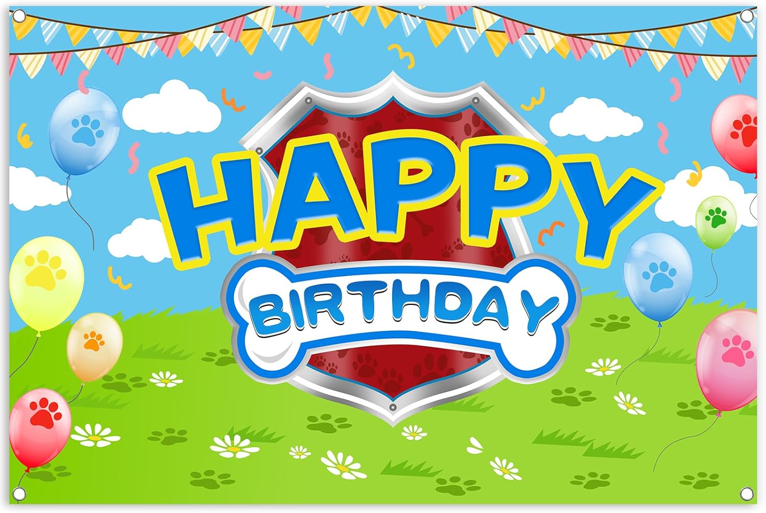 5x3ft Cartoon Dog Paw Birthday Backdrop Photo Studio Banner