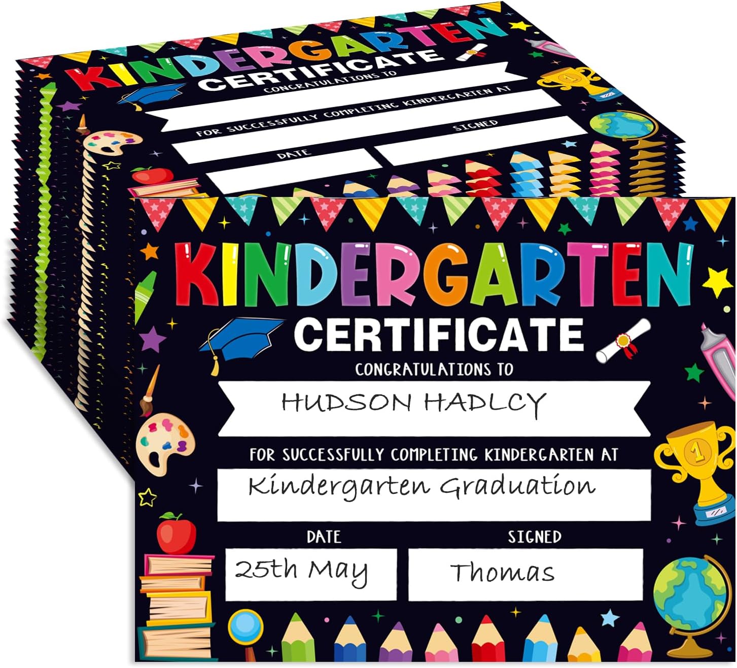 30 Piece Kindergarten Graduation Certificates - Black 85x11 Inches