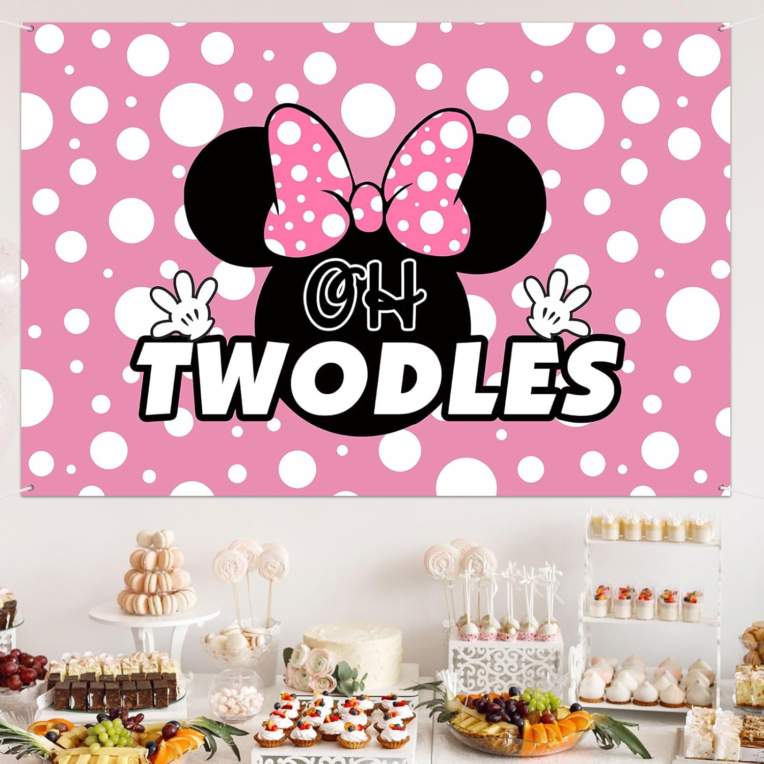 Oh Twodles Pink Cartoon Birthday Backdrop Banner