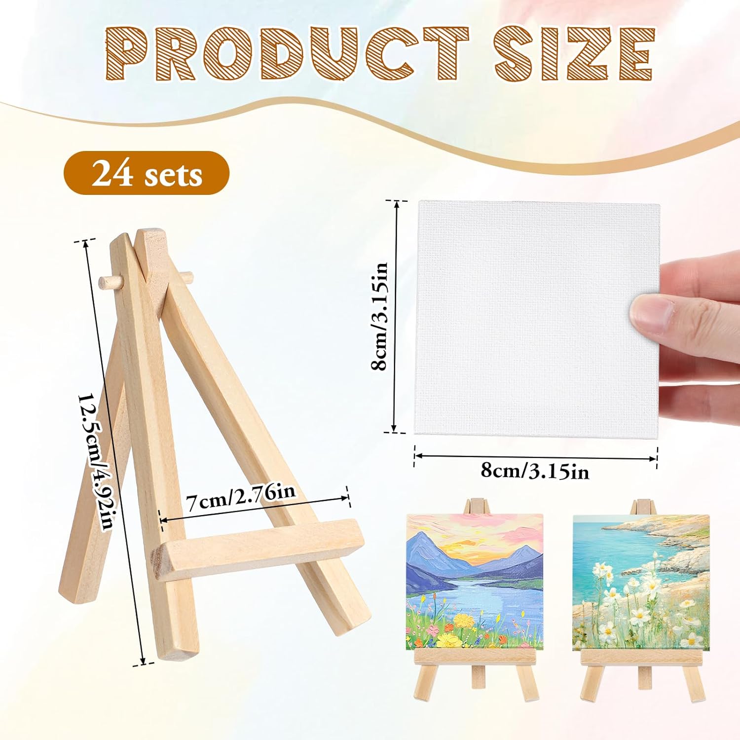 24 Pack Mini Canvases 3x3 Inch with Easel Set for Art