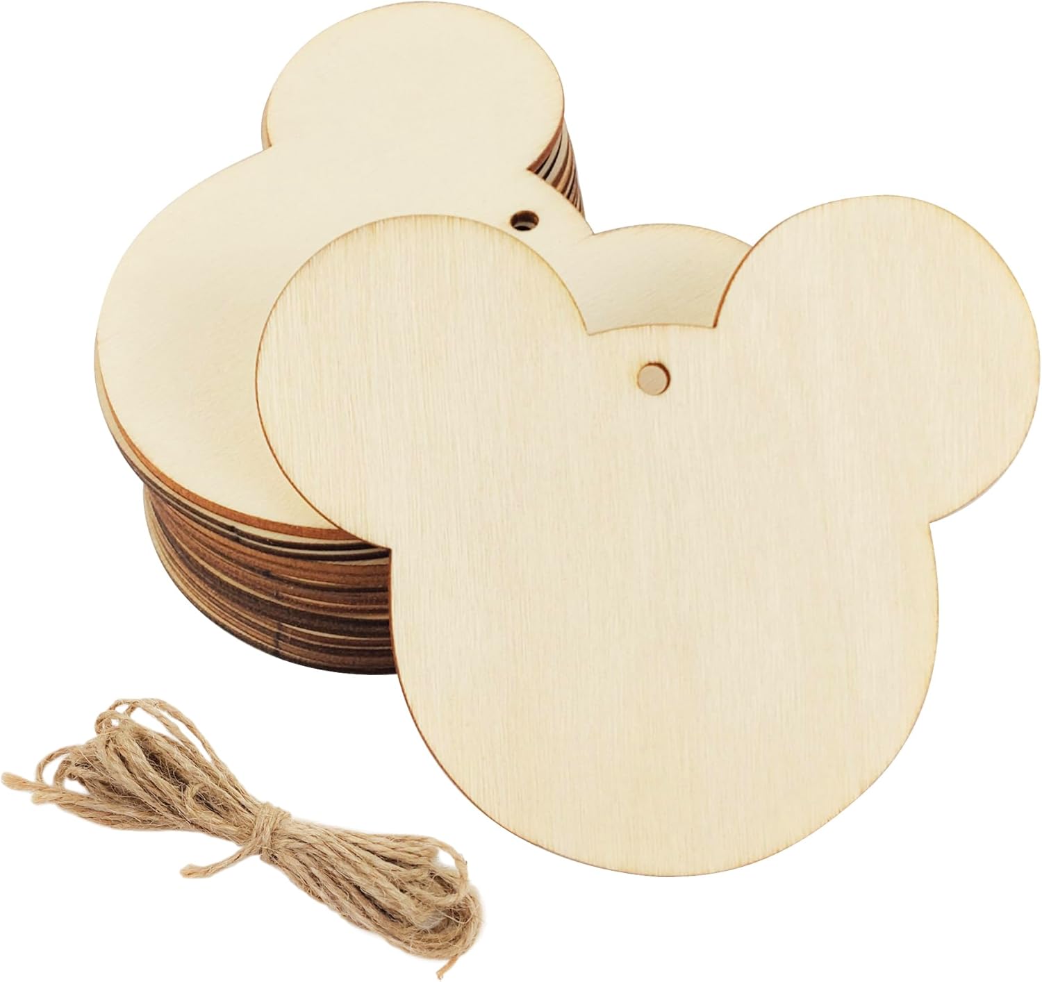 30 Pack 4 Inch Wood Mouse Head Cutouts for Crafts
