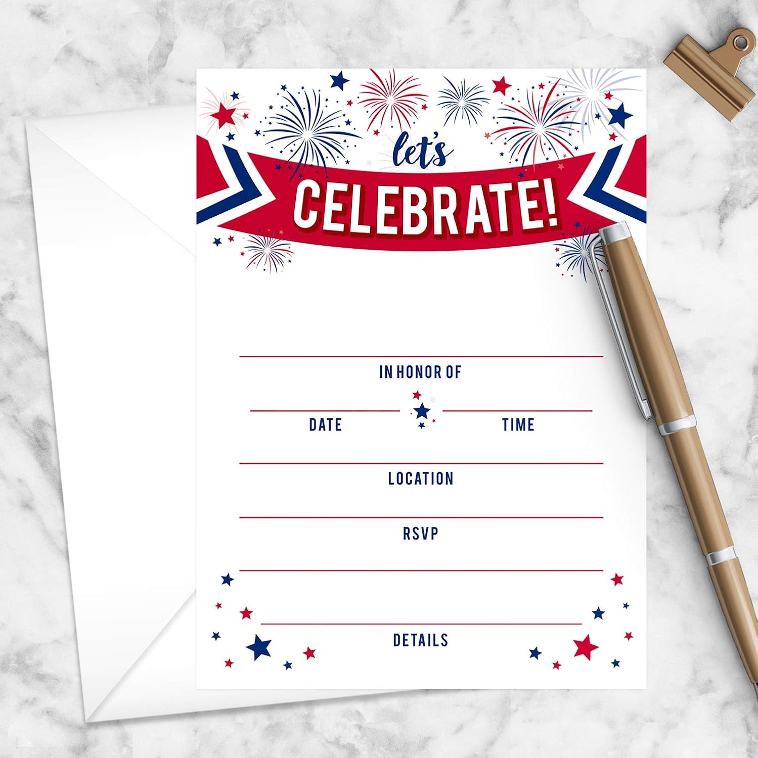 Canopy Street Patriotic Party Invitations 25 Red White Blue Invites