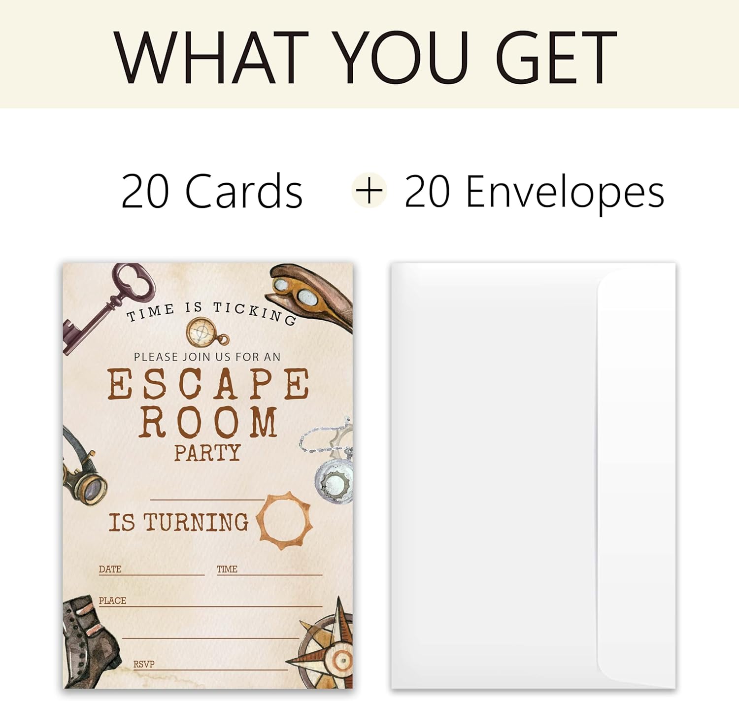 Escape Room Birthday Invitations 20 Cards 4x6 with Envelopes