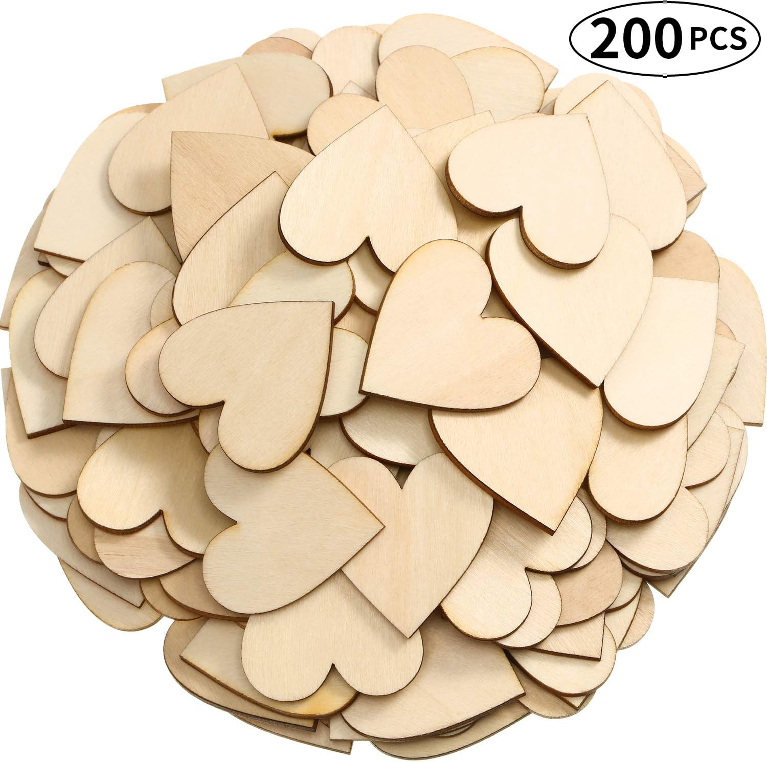 Tatuo 200 Pcs Blank Wooden Hearts for DIY Crafts