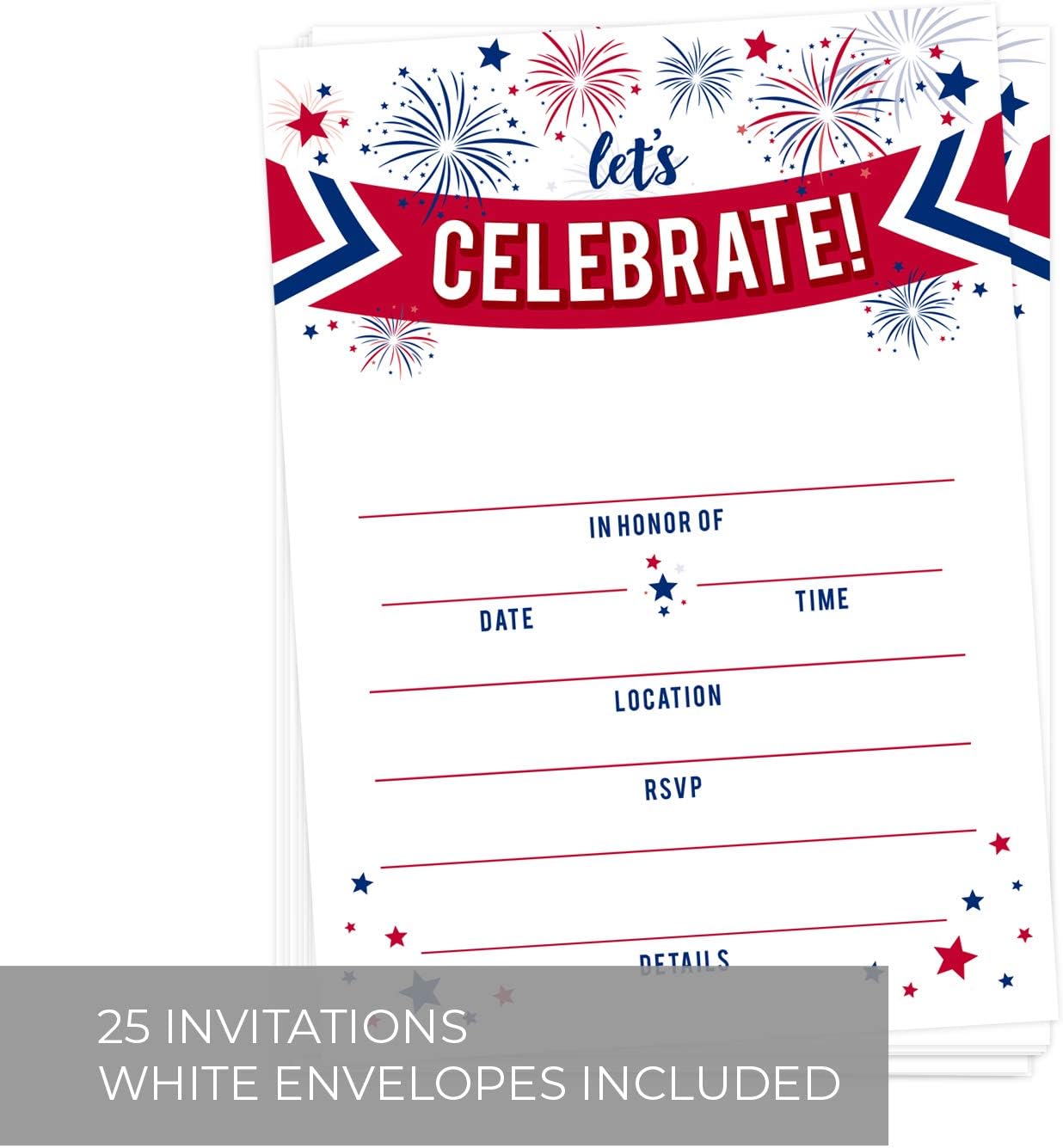 Canopy Street Patriotic Party Invitations 25 Red White Blue Invites