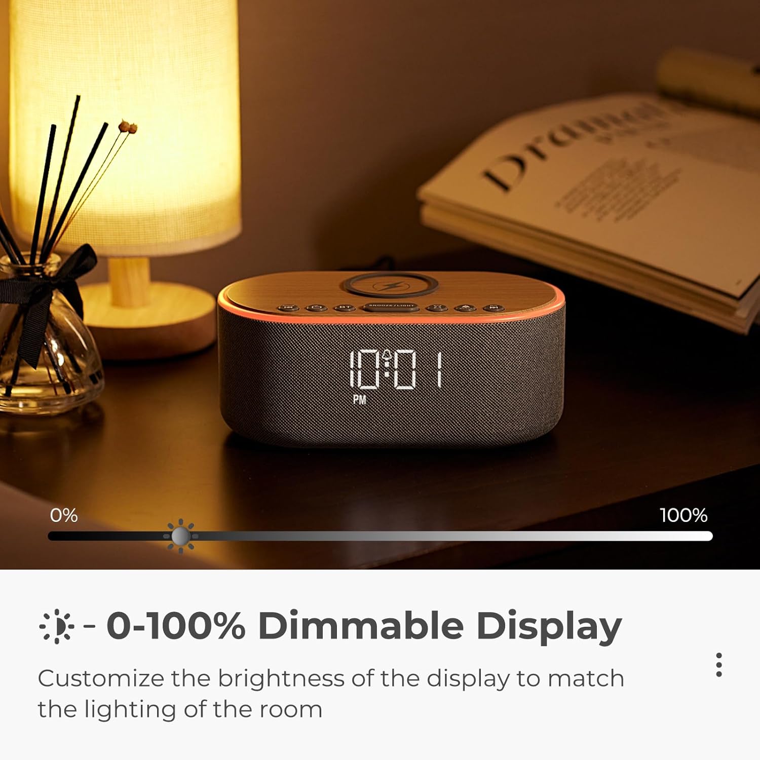 Bluetooth FM Radio Alarm Clock with 10W Speaker and Wireless Charging