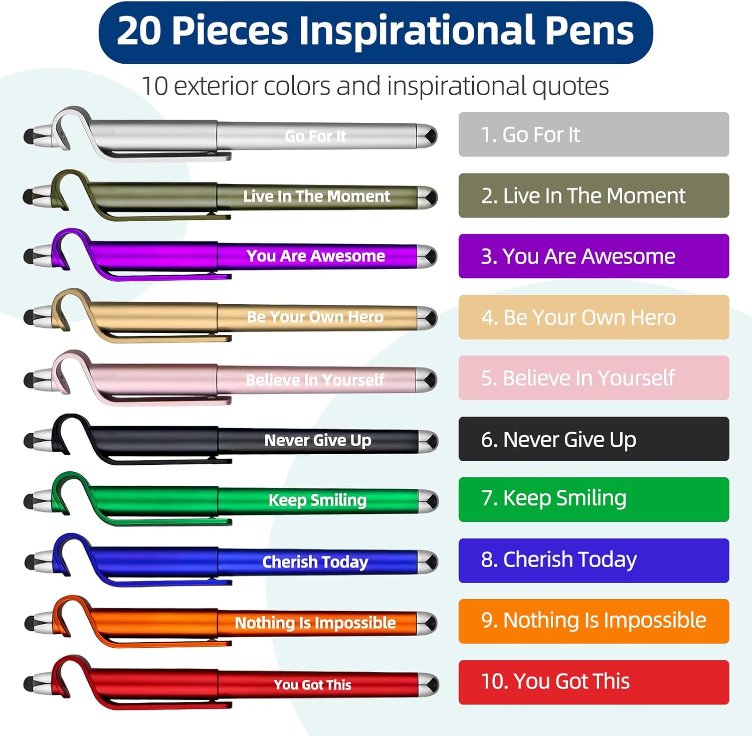 20 Pcs Inspirational Ballpoint Pens with Quotes