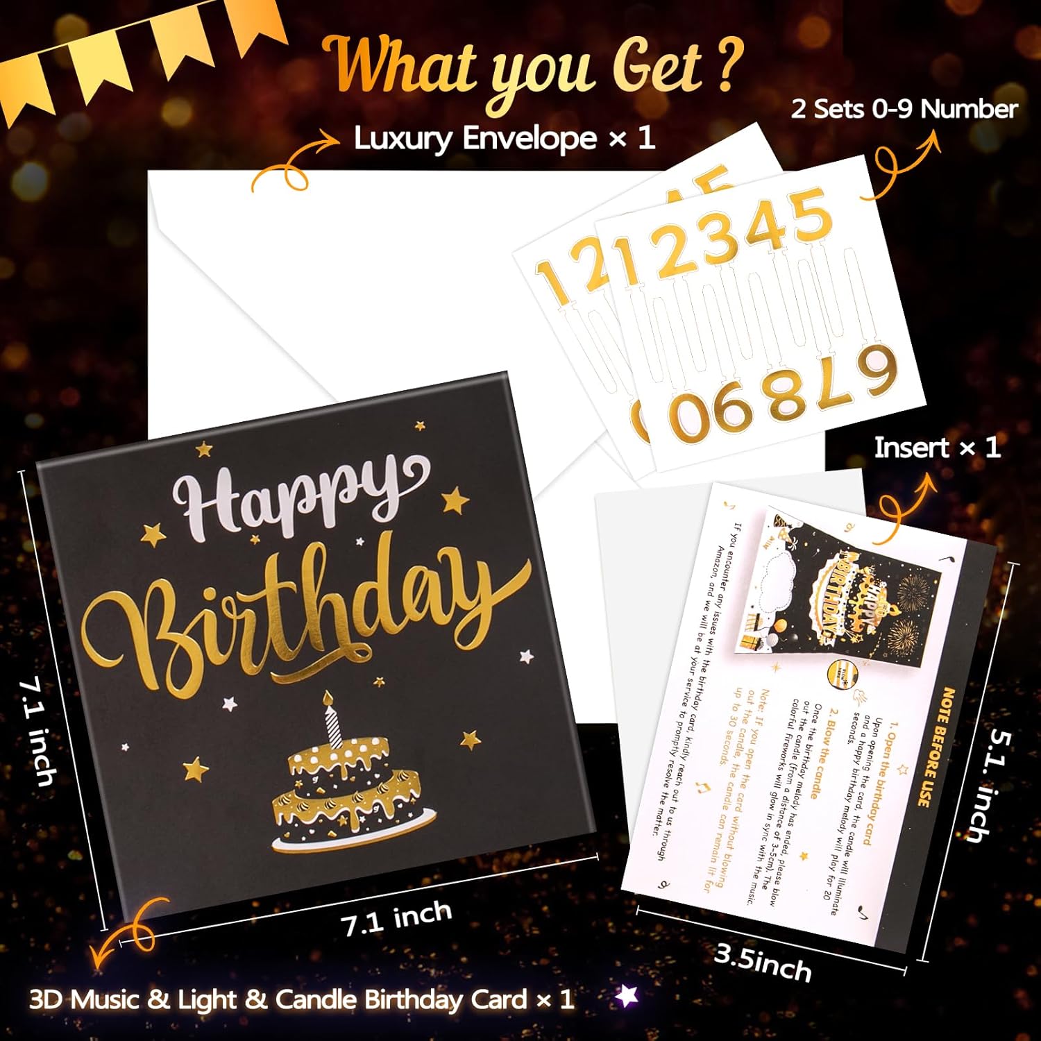INPHER Age Birthday Card with Light Music Fireworks Pop Up Cake