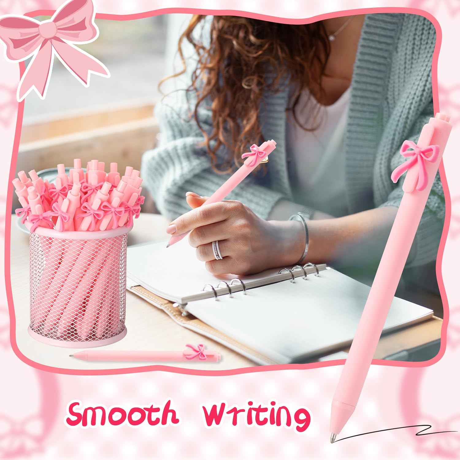 20 Pcs Pink Bow Ballpoint Pens Coquette Design