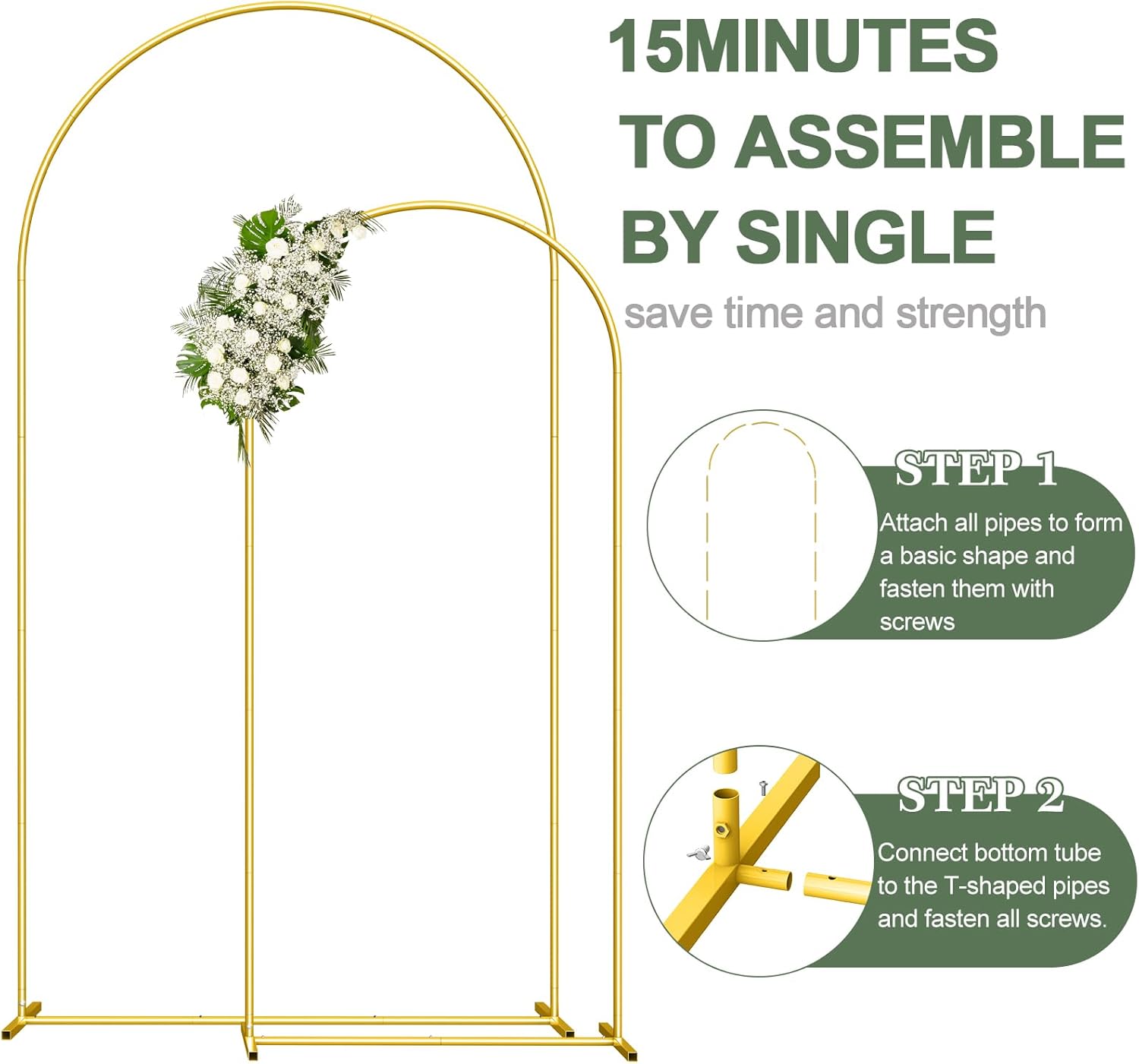 Gold Wedding Arch Backdrop Stand Set of 2