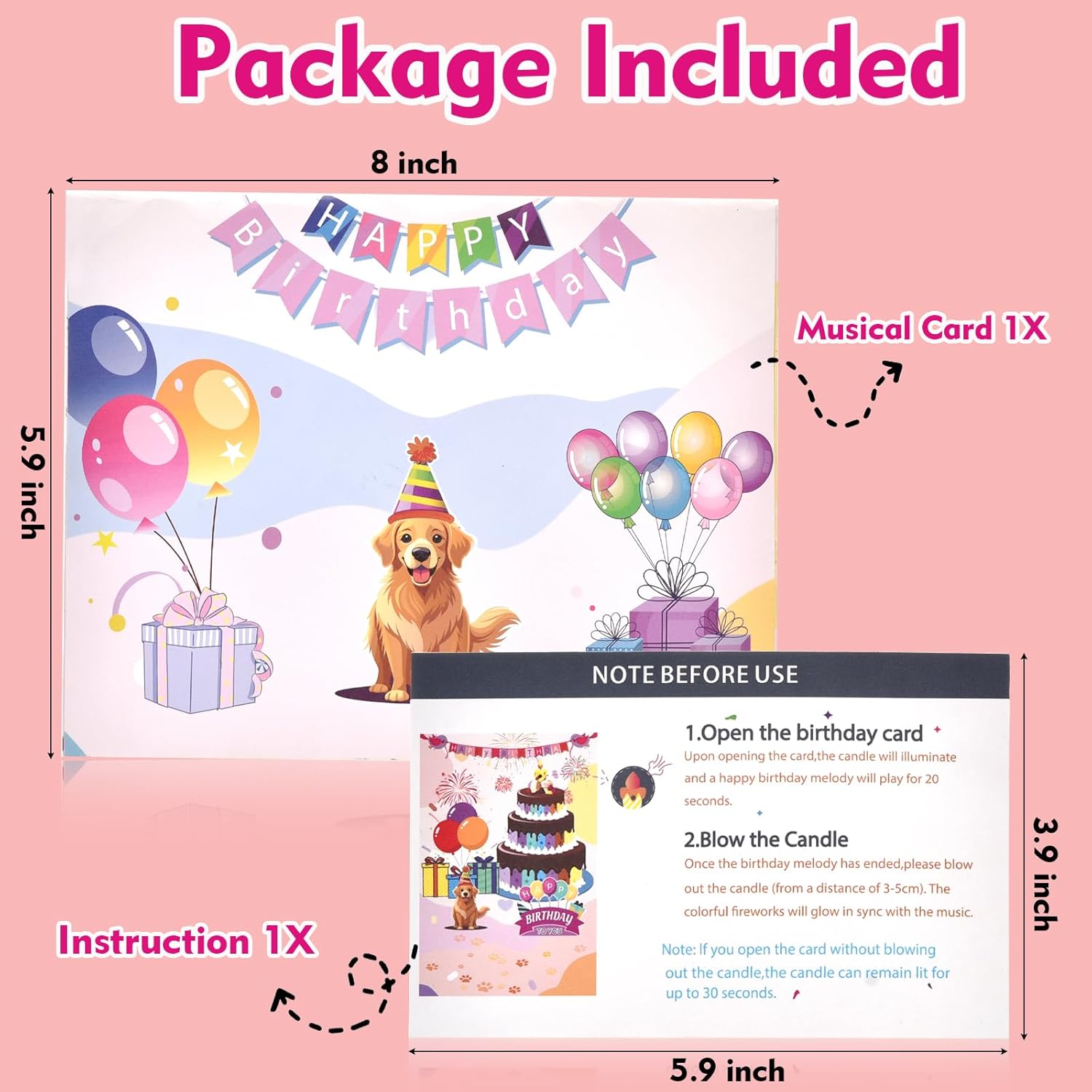 Funny Dog Birthday Card with Music and LED Lights