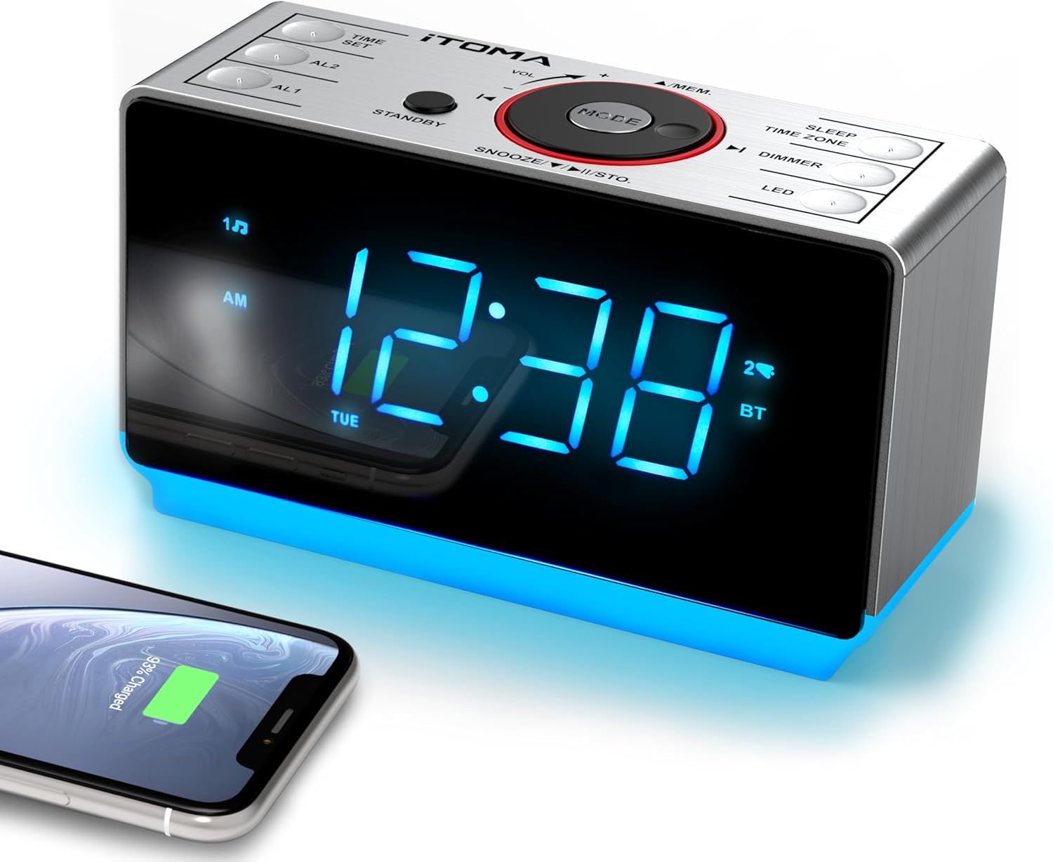 iTOMA Alarm Clock Radio with Bluetooth Speaker and Night Light CKS708