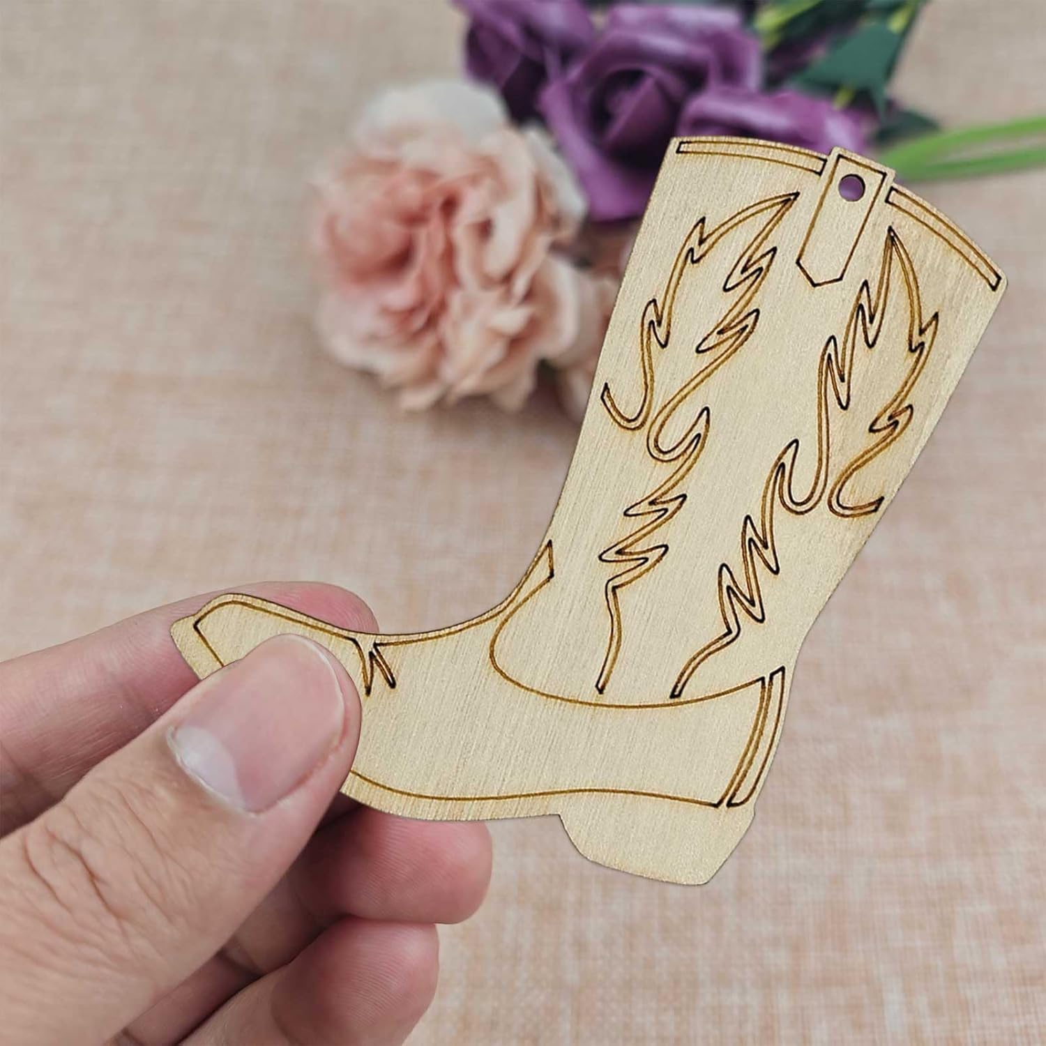 20pcs Wood Cowboy Boots DIY Cutouts Hanging Ornaments with Jute Twine