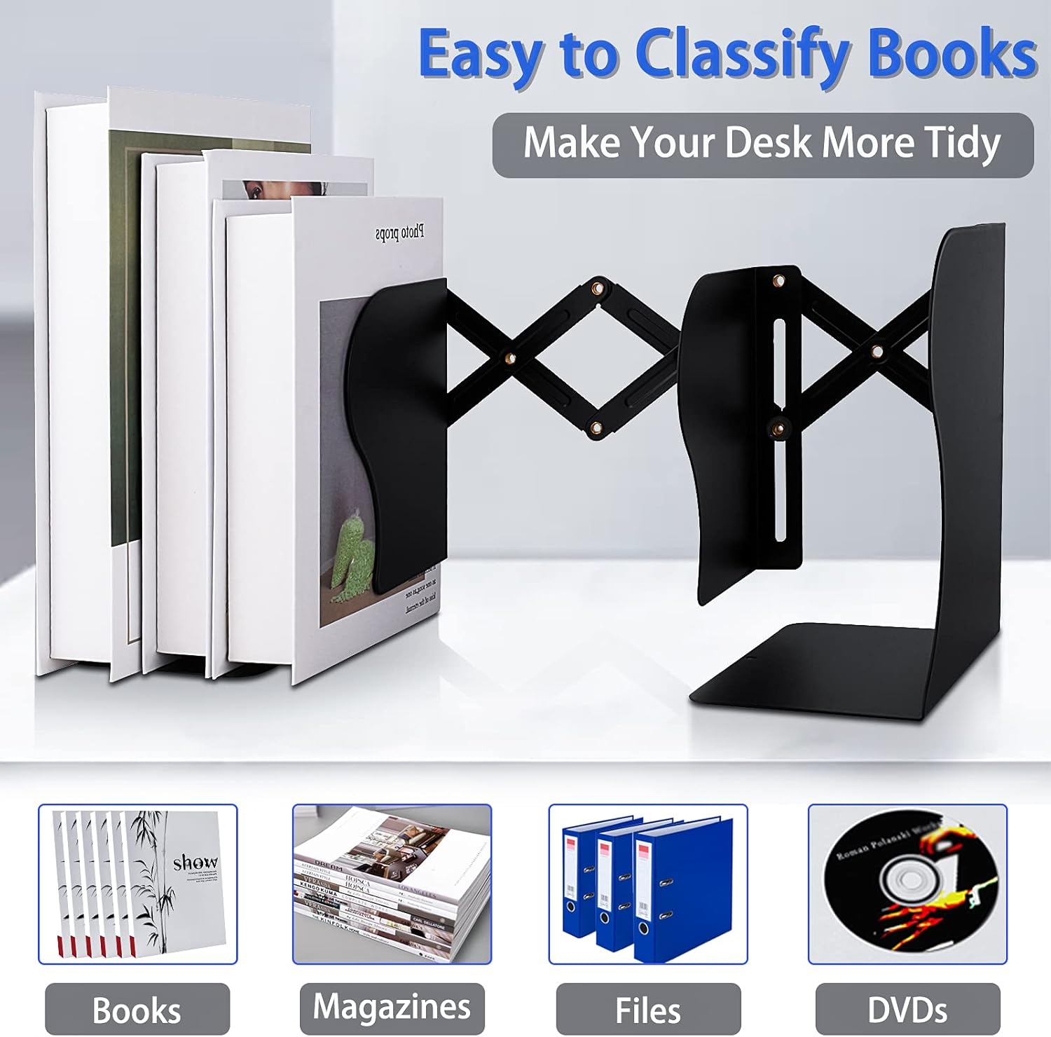 Carooyac Heavy Duty Adjustable Metal Bookends