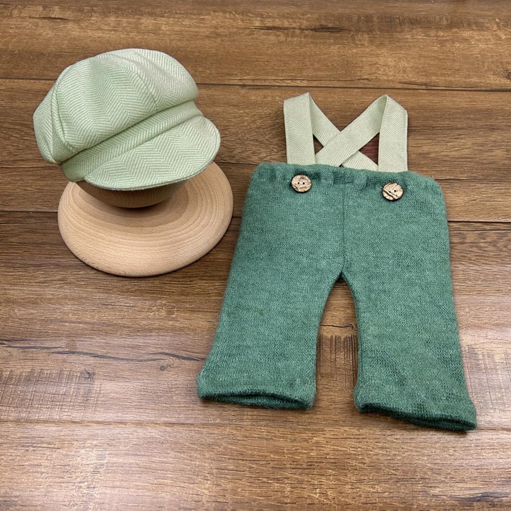 Vomdrok Newborn Gentleman Suit Photography Props Outfit Boy Suspender Pants Hat Set