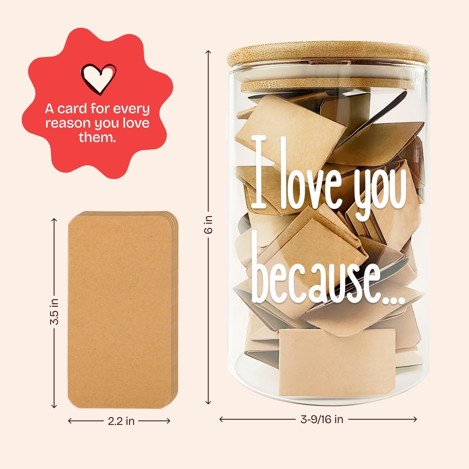 Love Note Jar with 50 Cards for Romantic Messages and Expressions