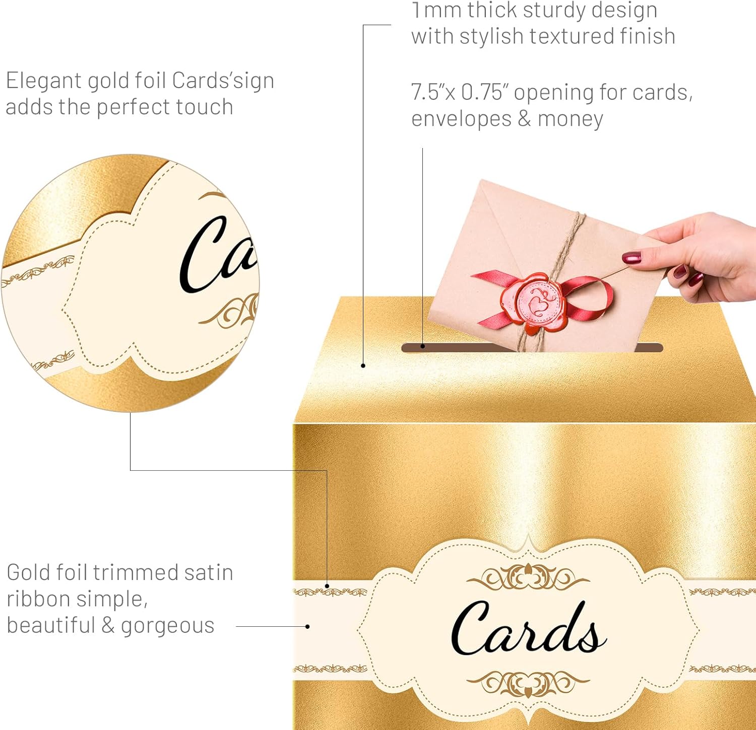 JC HUMMINGBIRD Gold Metallic Cards Ribbon Sign 10x10 Foldable Box with Slit