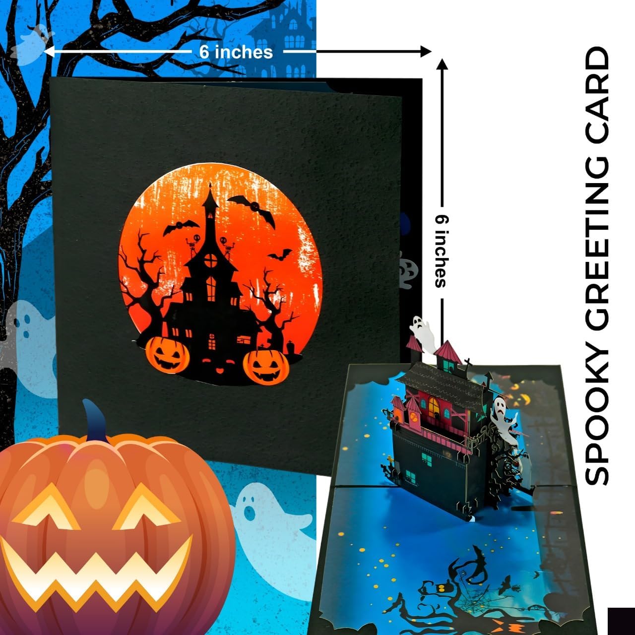 Haunted Mansion 3D Pop-Up Halloween Card 6x6 Inch Spooky Design