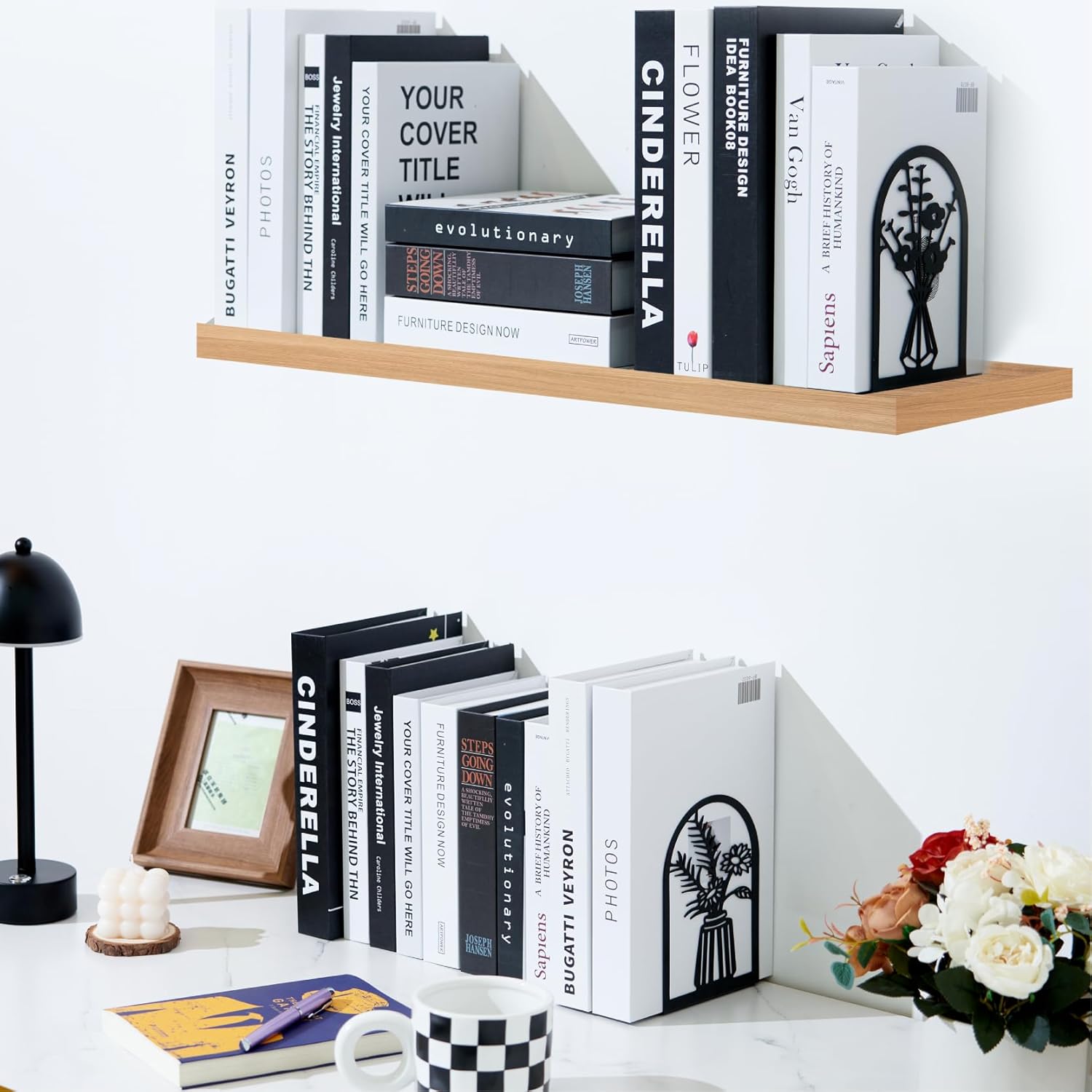 3 Pairs Metal Book Ends for Home Office Decor