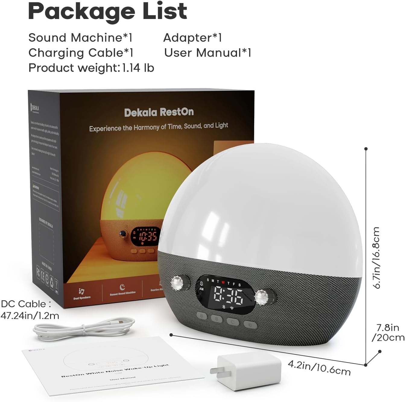 Dekala RestOnn Sunrise Alarm Clock with Sunset Sound and Amber Night Light